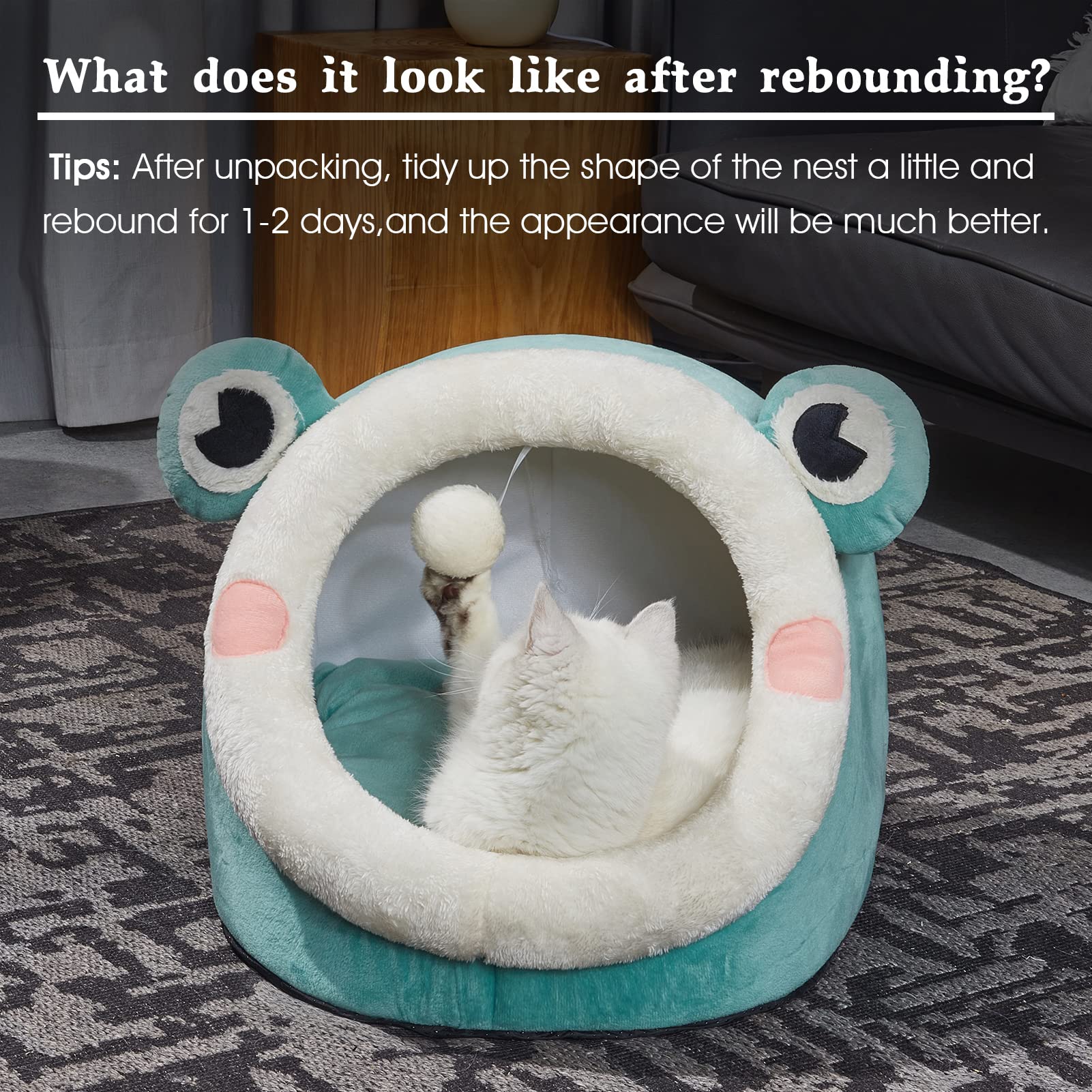 Jiupety Cute Cat Bed, Indoor Lovely Velvet Igloo For Cat And Small Dog, Warm Cave Sleeping Nest Bed For Puppy And Kitten, Green