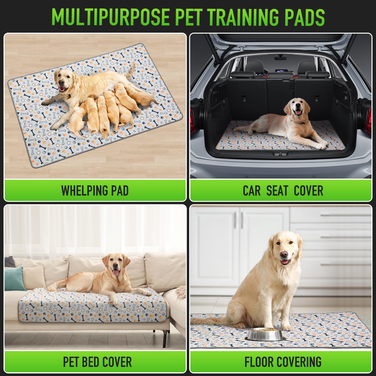 Hompet Washable Pee Pads For Dogs, 51''X33'', 2-Pack Thick Heavy Absorbency Reusable, Non-Slip, Green, Pet Training Pads For Pup