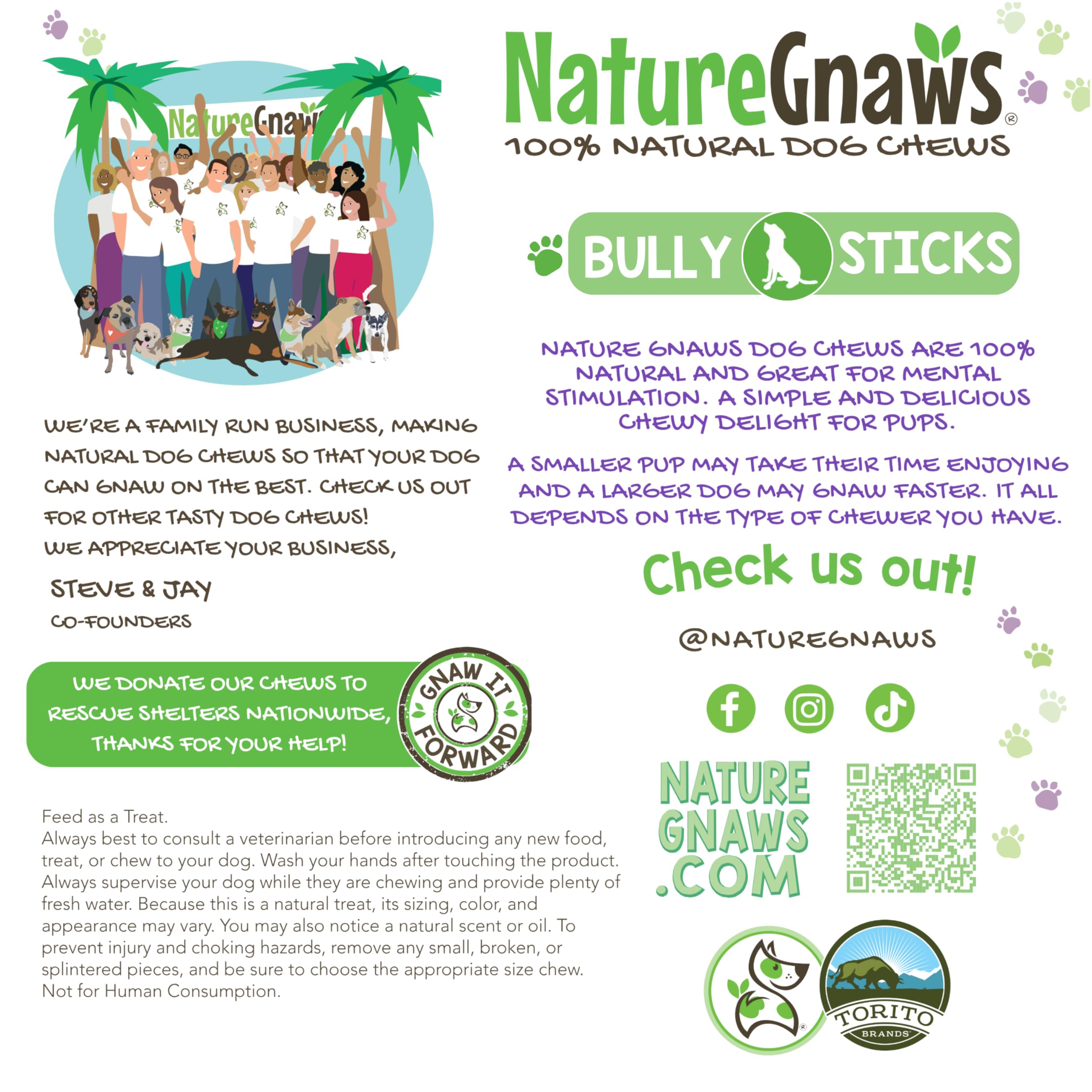 Nature Gnaws Bully Sticks for Dogs 5-6 (8oz) - Mixed Thickness - Long Lasting for Aggressive Chewers and Large Dogs - Natural Be