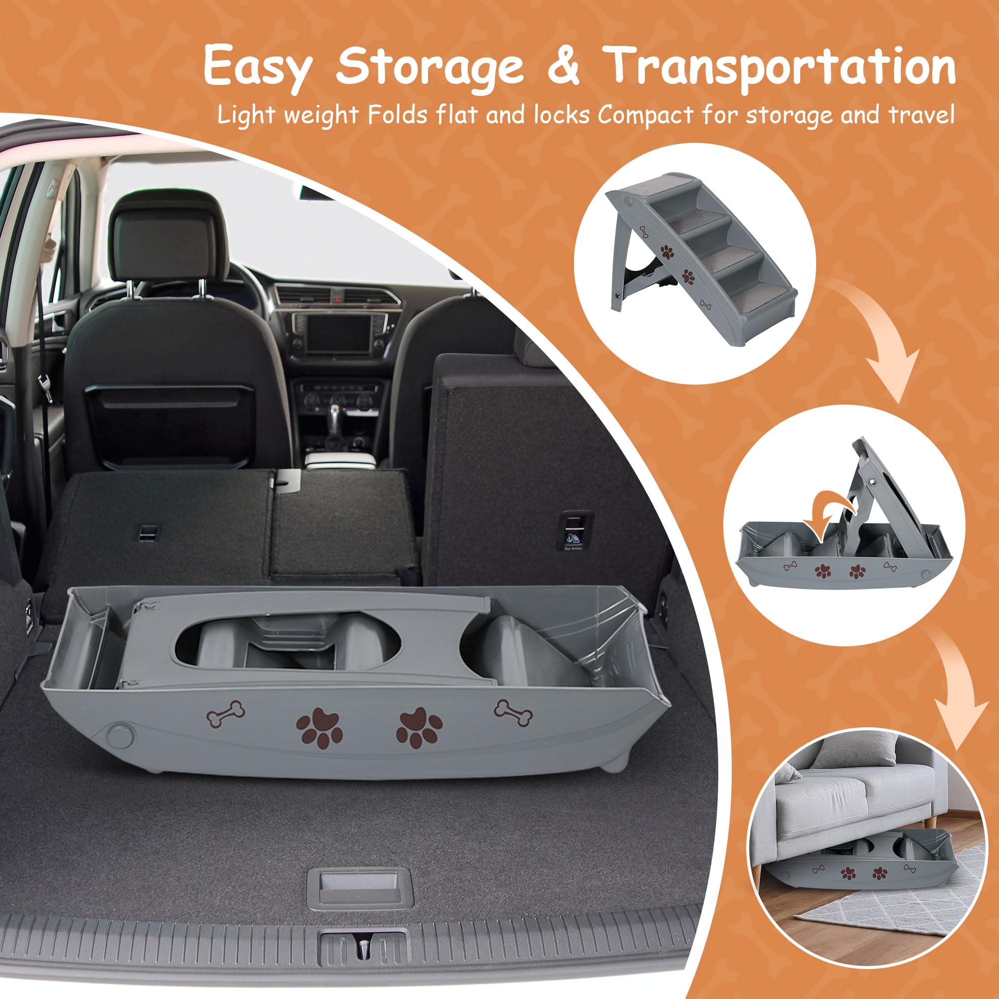 Foldable Pet Dog Stairs For Large Small Dogs Nonslip Dog Steps For High Bed Sofa Couch At Home And Vehicle Dog Ramp For Dogs To Get On Bed (Grey)