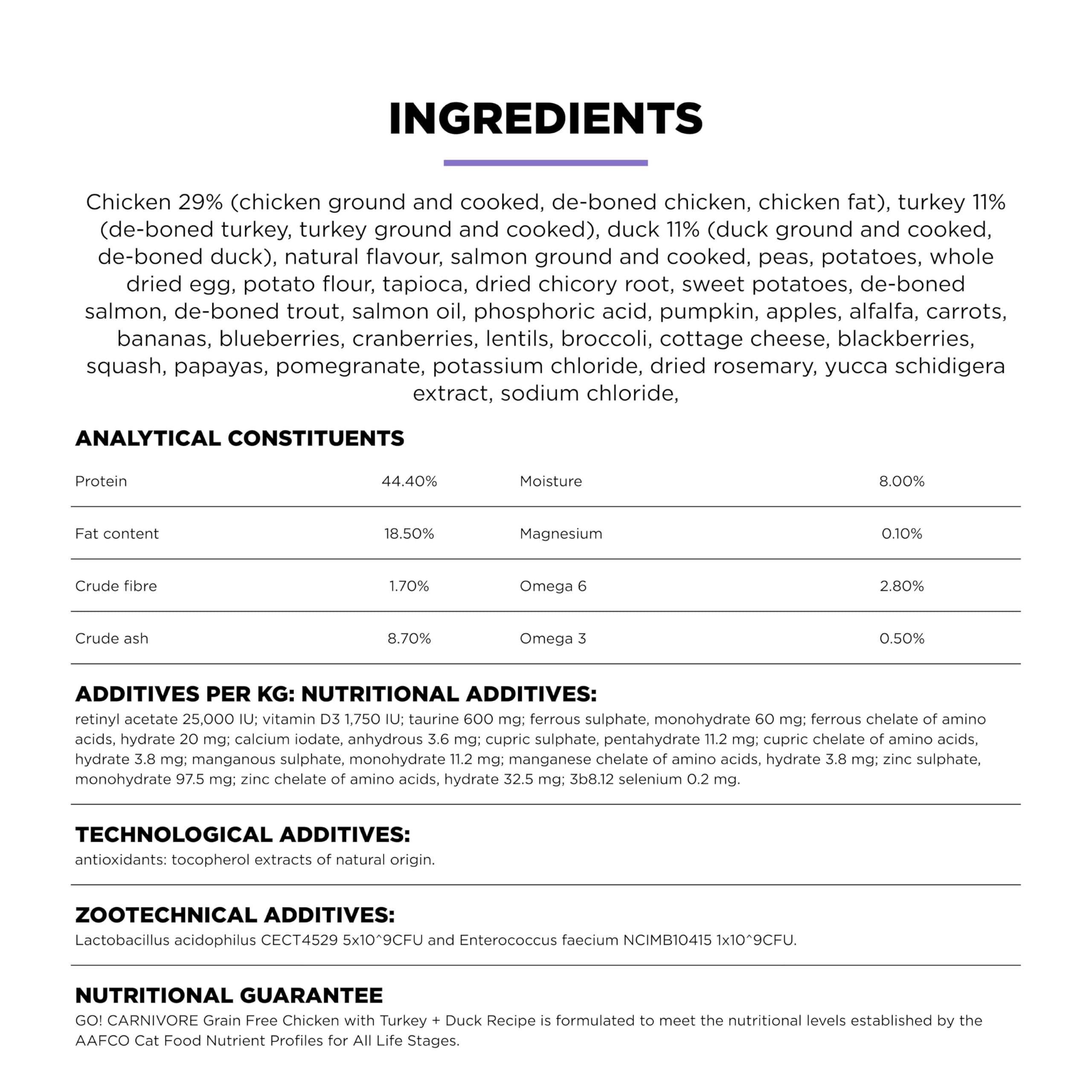 Go! Solutions Carnivore, Grain-Free, Protein Rich Dry Cat Food, Chicken, Turkey and Duck Recipe, 3 lb Bag