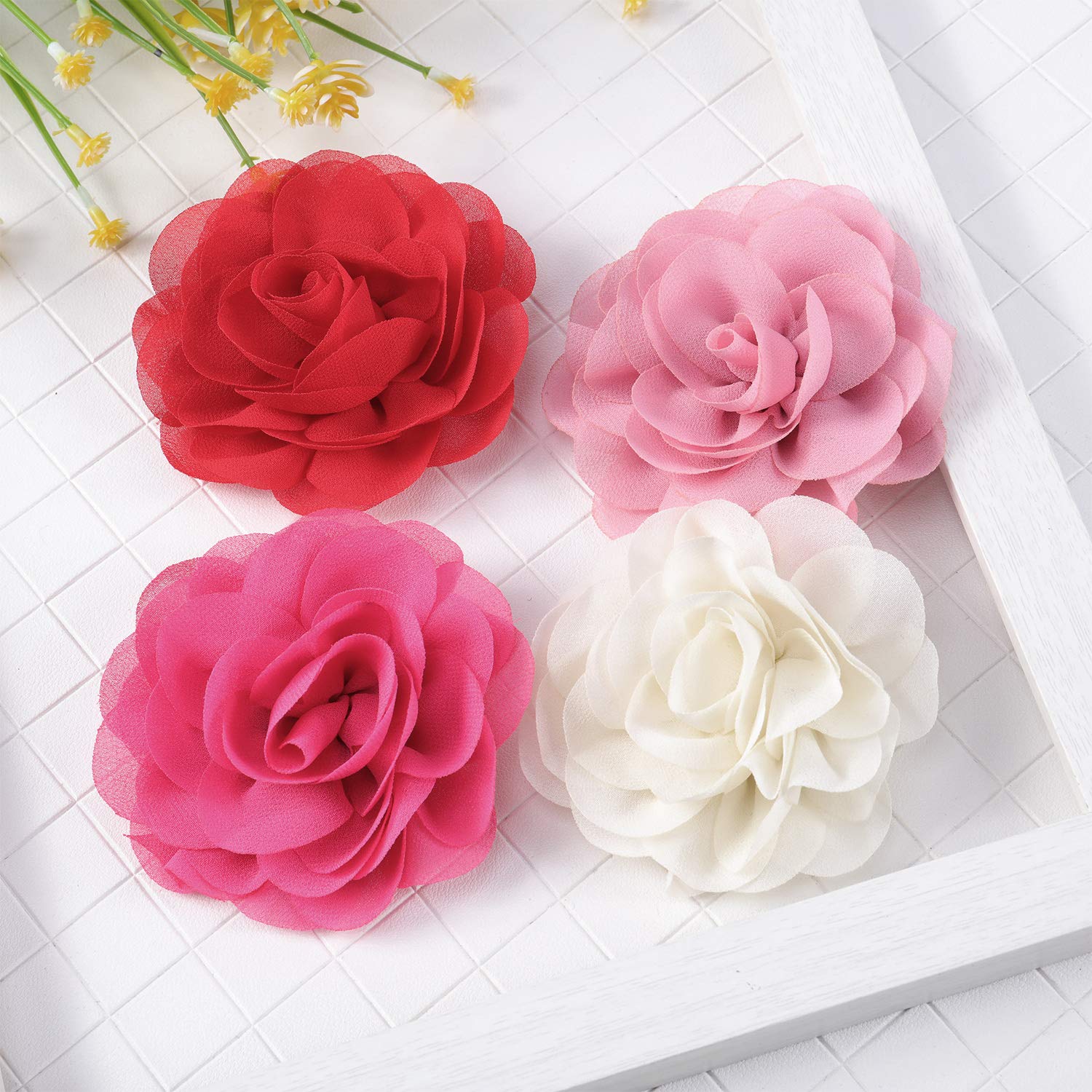 4 Pieces Dog Flower Bow Collar Multicolored Pet Bow Collar Dog Charms Flower Set For Puppy Dog Collar Cat Pet Grooming Accessories (Red, Rose Red, Light Pink, Milk White)