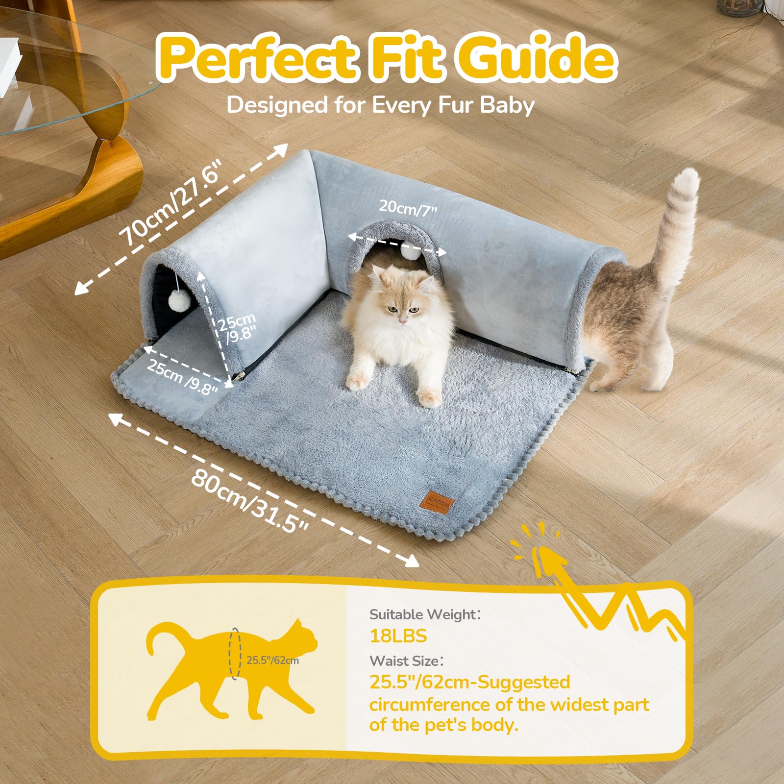 Catism Cat Tunnel Bed, Cat Bed, Cat Tunnels For Indoor Cats, Cat Cave, Detachable Cat Tunnel, Kitty Tube Cat Bed Tunnel, Cat Tub