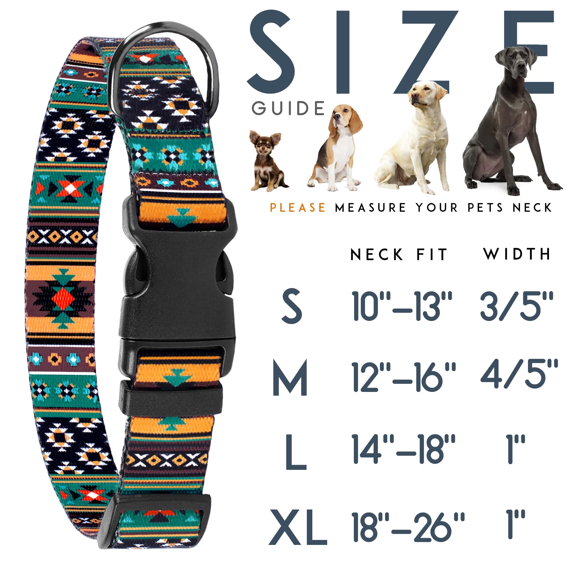 Southwest Dog Collar Tribal Pattern Adjustable Puppy Pet Collars For Small Medium Large Dogs Aztec Print (Aztec, Neck Fit 14'-18')