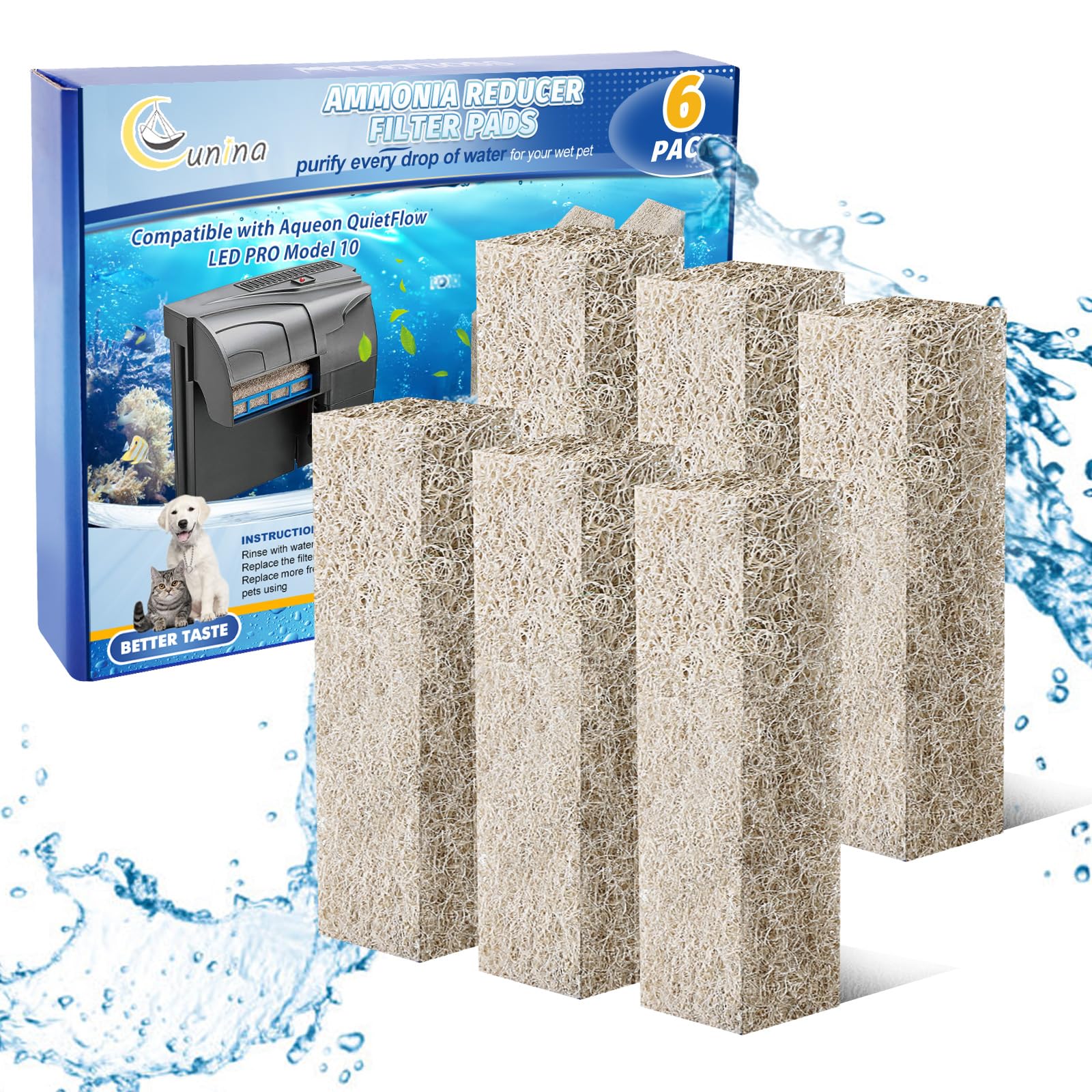 Cunina Ammonia Reducer Filter Pads Compatible With Aqueon Filter 10, Fish Tank Filters Replacement Filter Cartridges For Aqueon 
