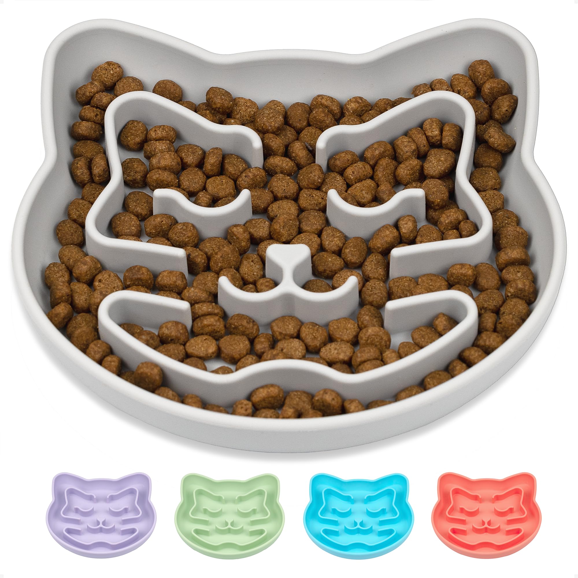 Snuggli Slow Feeder Cat Bowl | Cat Puzzle Feeder for Slow Eating, Mental Enrichment, Digestion, & Bloat Relief | Non-Slip Silico