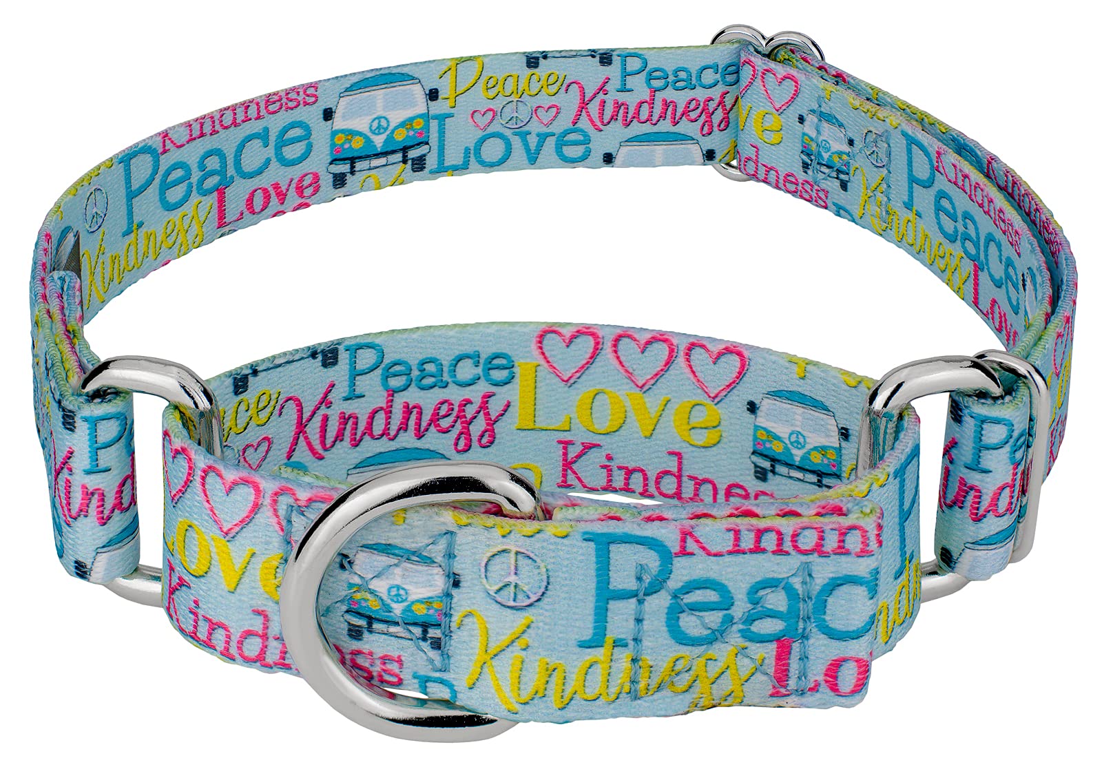 Country Brook Petz - Love and Peace Martingale Dog Collar - Groovy Collection Featuring Far Out Designs (1/2 Inch, 2XS)