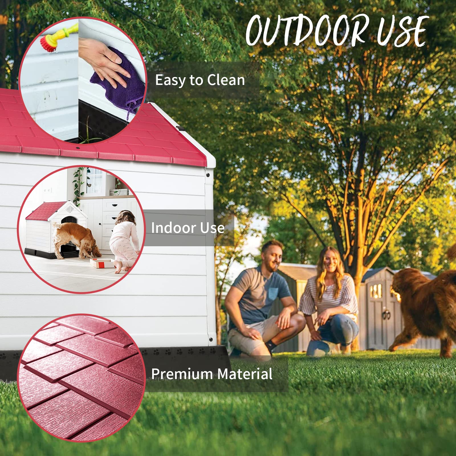 Pukami Plastic Dog House Outdoor Indoor,Durable Dog House For Small Medium Large Dogs,Waterproof Dog Houses With Elevated Floor