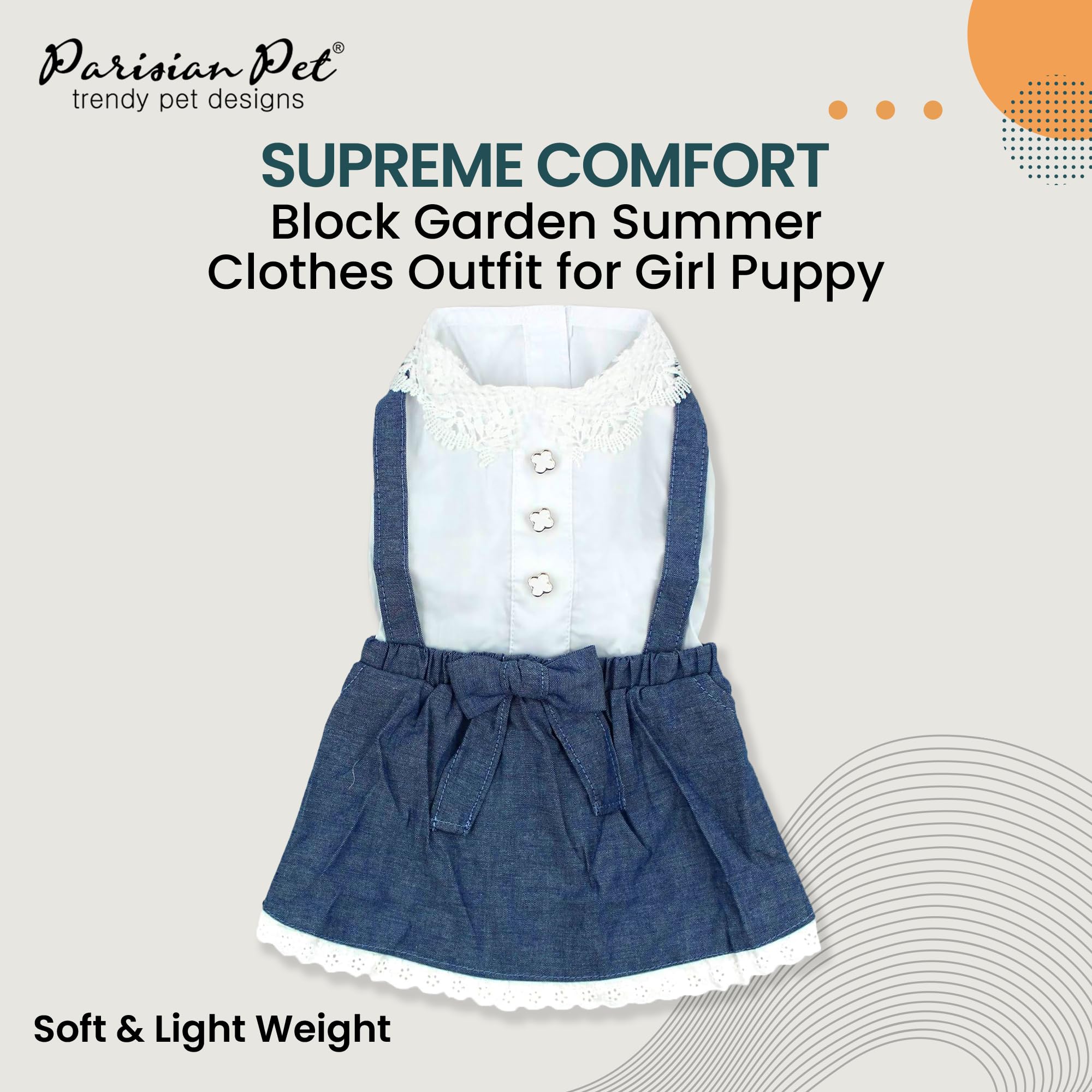 Parisian Pet Chambray Overall Dress - Lightweight And Fashionable Summer Clothes For Medium Dogs - Sleeveless Overalls For Girl