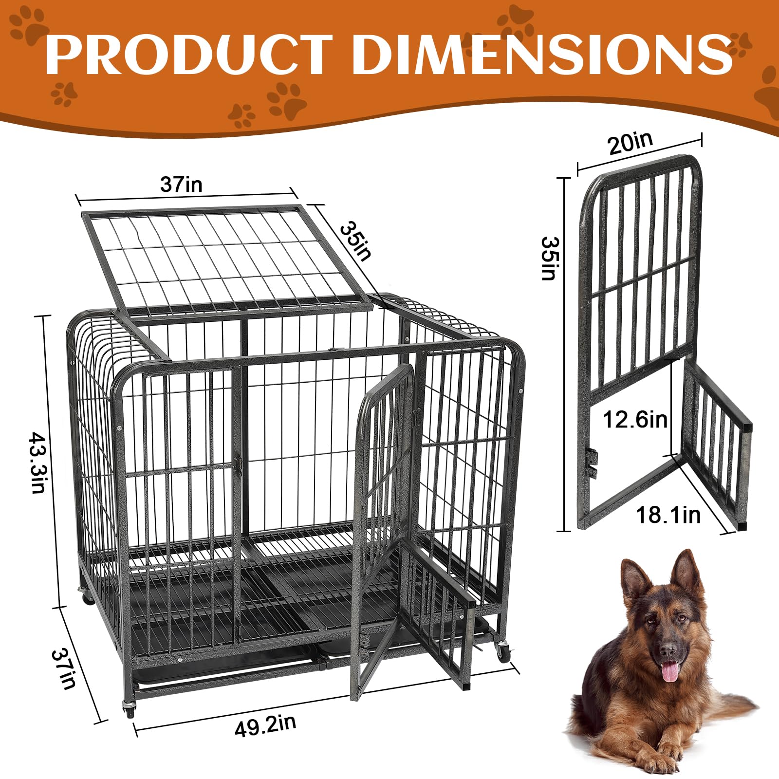 49.2Inch Indestructible Metal Dog Crates For Large Dogs, Heavy Duty Escape Proof Dog Kennel Indoor Extra Large Dog Crate With Lo