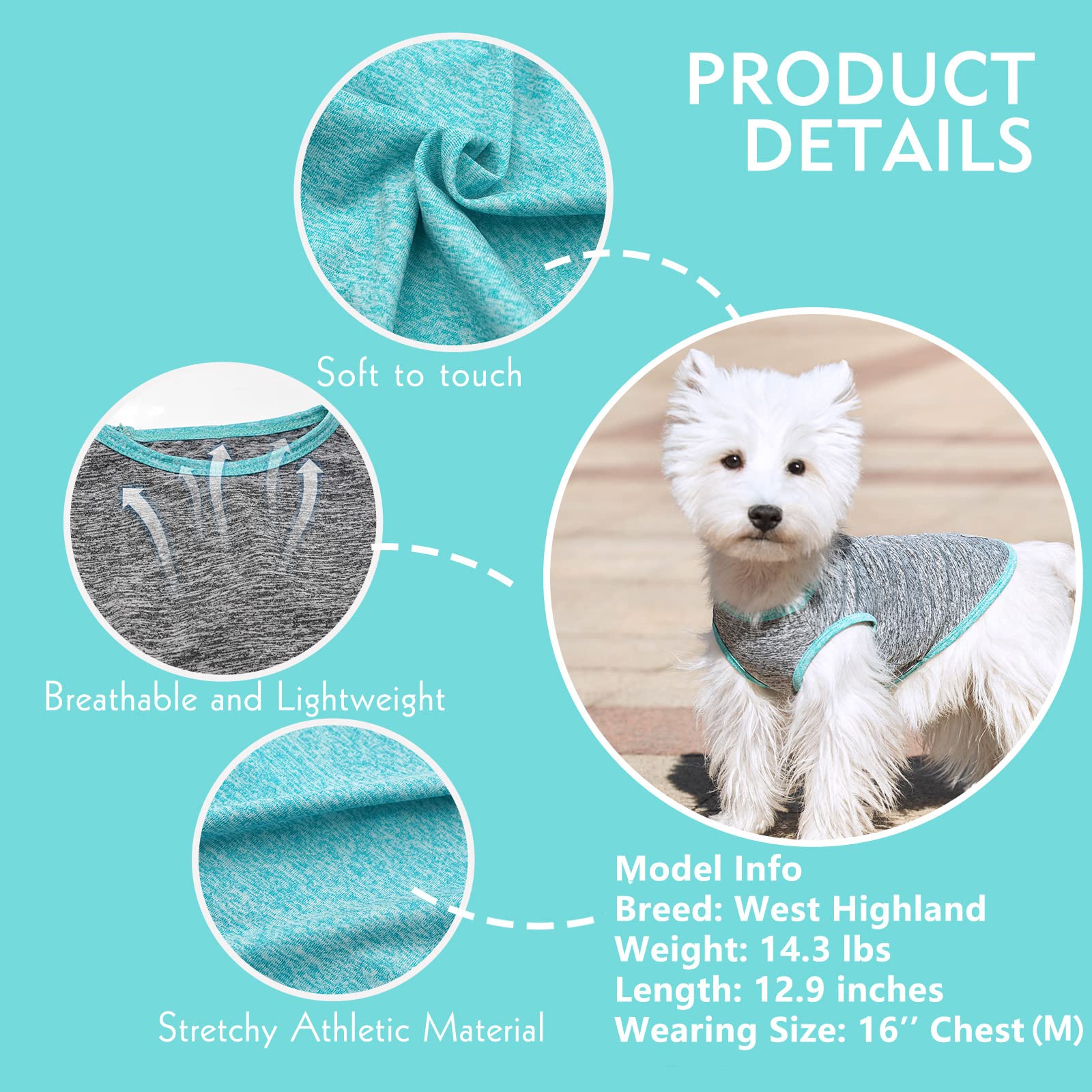 Kyeese 2 Pack Dog Shirts Quick Dry Soft Stretchy Sun Protection Dog T-Shirts With Reflective Label Tank Top Sleeveless Vest Dog Clothes For Small Medium Dogs, X-Large, Grey+Blue