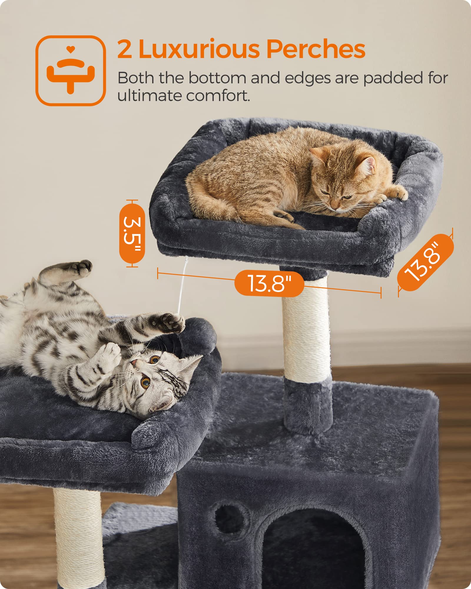 Feandrea Cat Tree, Cat Tower For Indoor Cats, 56.3-Inch Cat Condo With Scratching Posts, Hammock, Plush Perch, Smoky Gray Upct15
