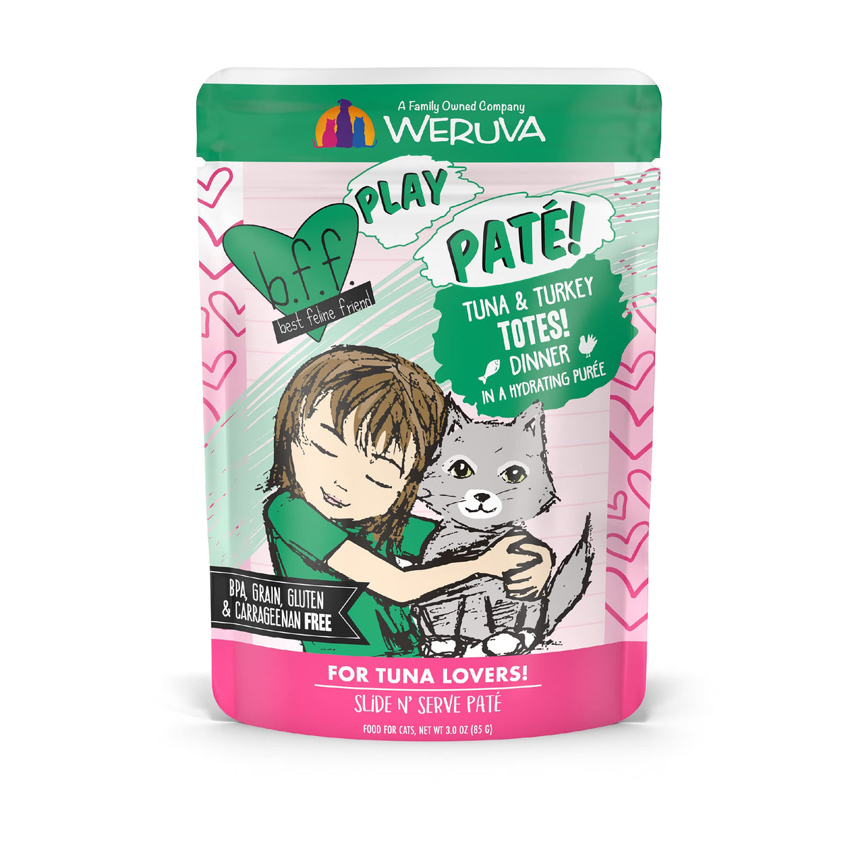 B.F.F. Play - Best Feline Friend Pat? Lovers, Aw Yeah!, Tuna & Turkey Totes! With Tuna & Turkey, 3Oz Pouch (Pack Of 12)