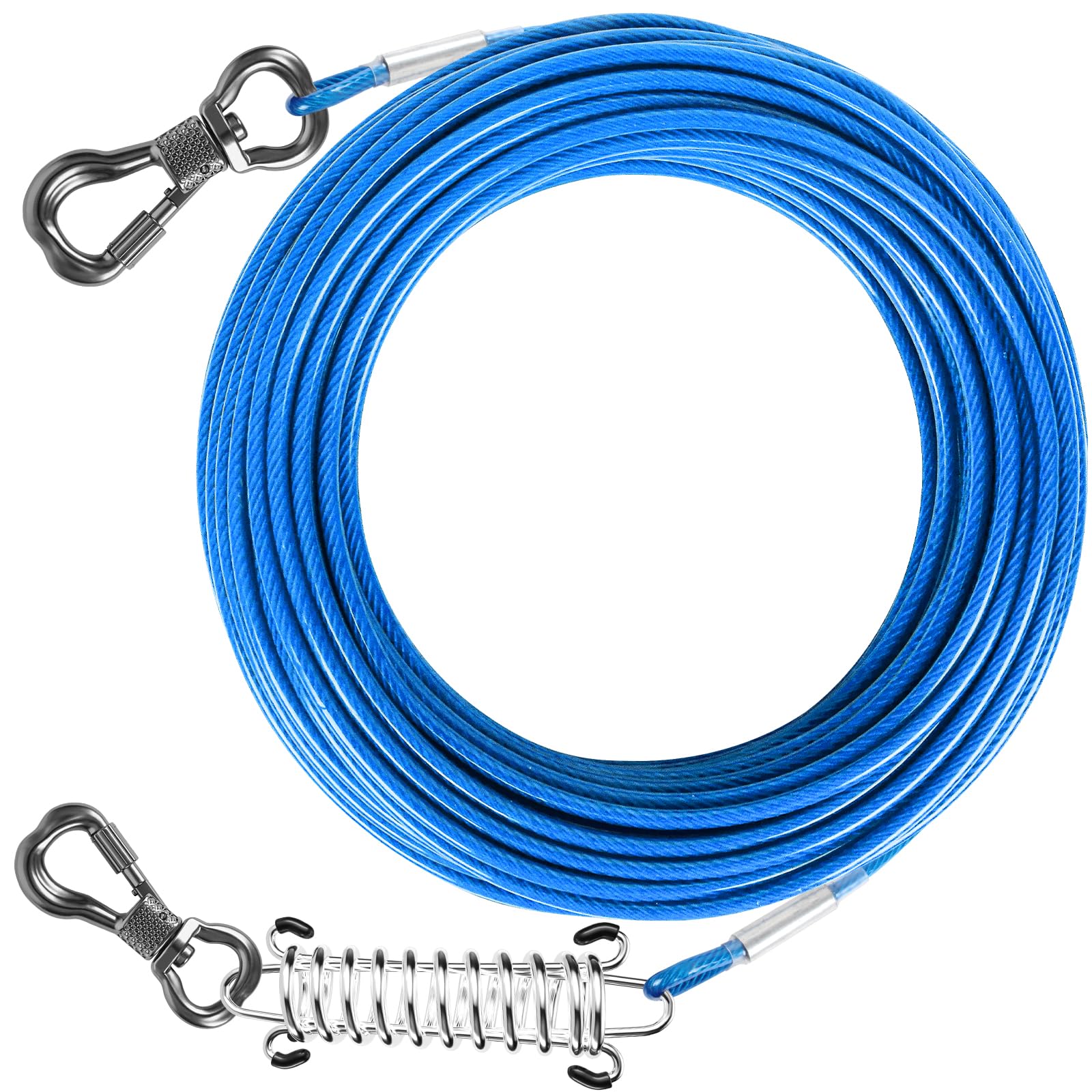 Tresbro 30 Ft Dog Tie Out Cable, Heavy Duty Dog Chains For Outside With Spring Swivel Lockable Hook, Pet Runner Cable Leads For Yard, Blue Dog Line Tether For Small Medium Large Dogs Up To 500 Lbs