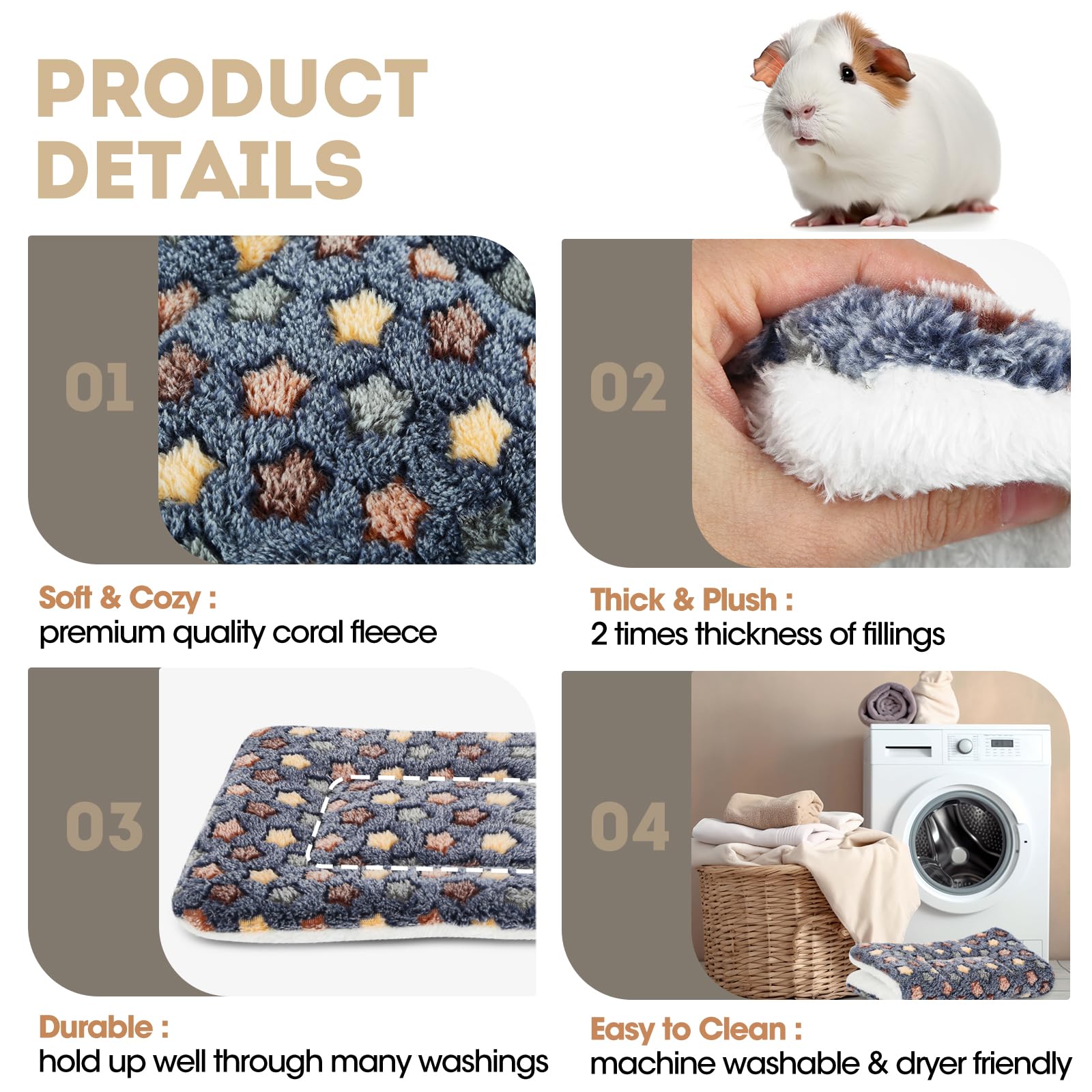 ARCTIC EAGLE 2 Pack Guinea Pig Bed - 10 x 13 Inch Guinea Pig Pee Pads Bedding - Washable and Thickness Upgrade