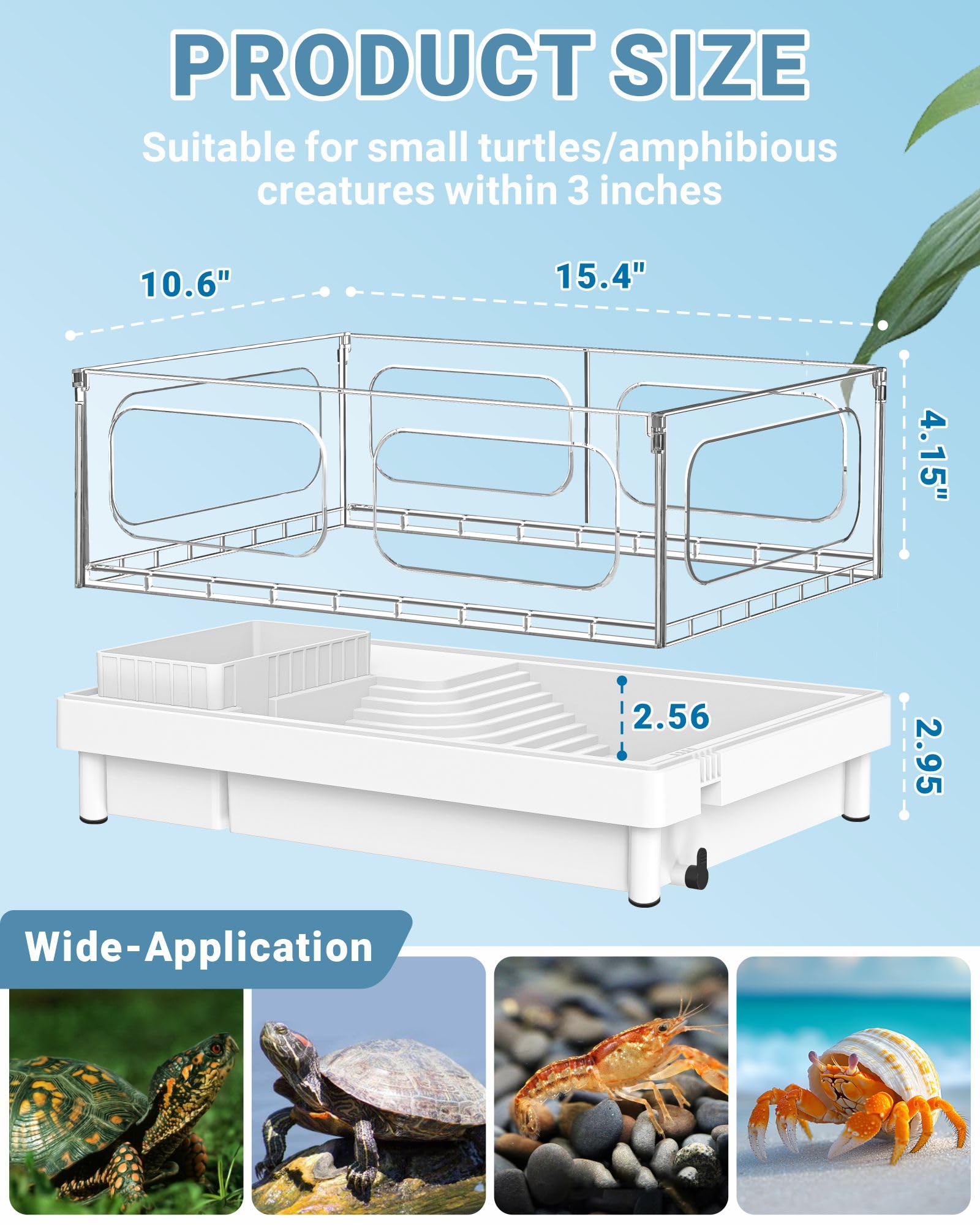GOZILLA Small Turtle Tank Kit - Acrylic Reptile Habitat with Adjustable Lamp, White, Model GZ-390