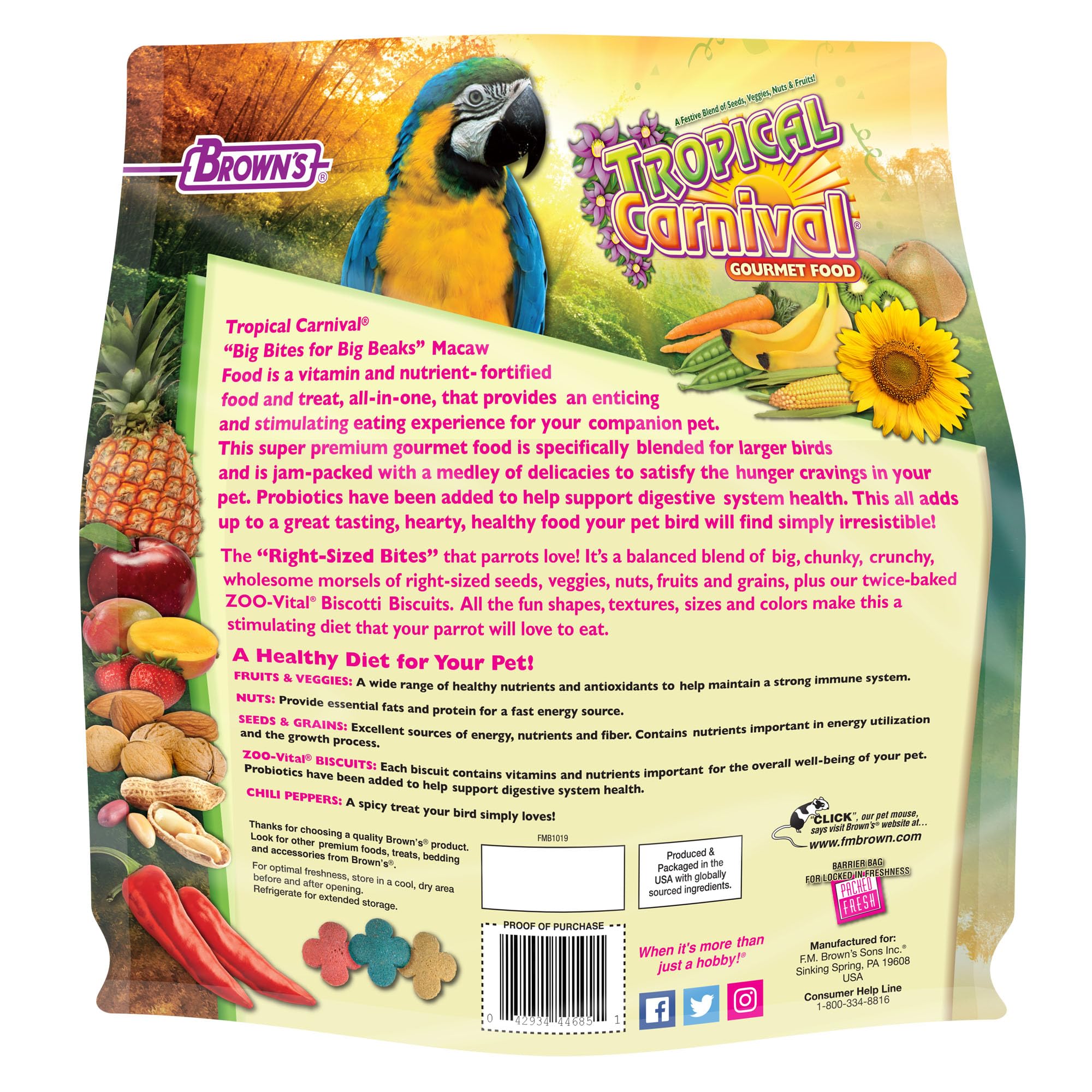 Tropical Carnival Gourmet Macaw Food Big Bites, 5 lb, Fortified with Probiotics for Digestive Health, Model 446851