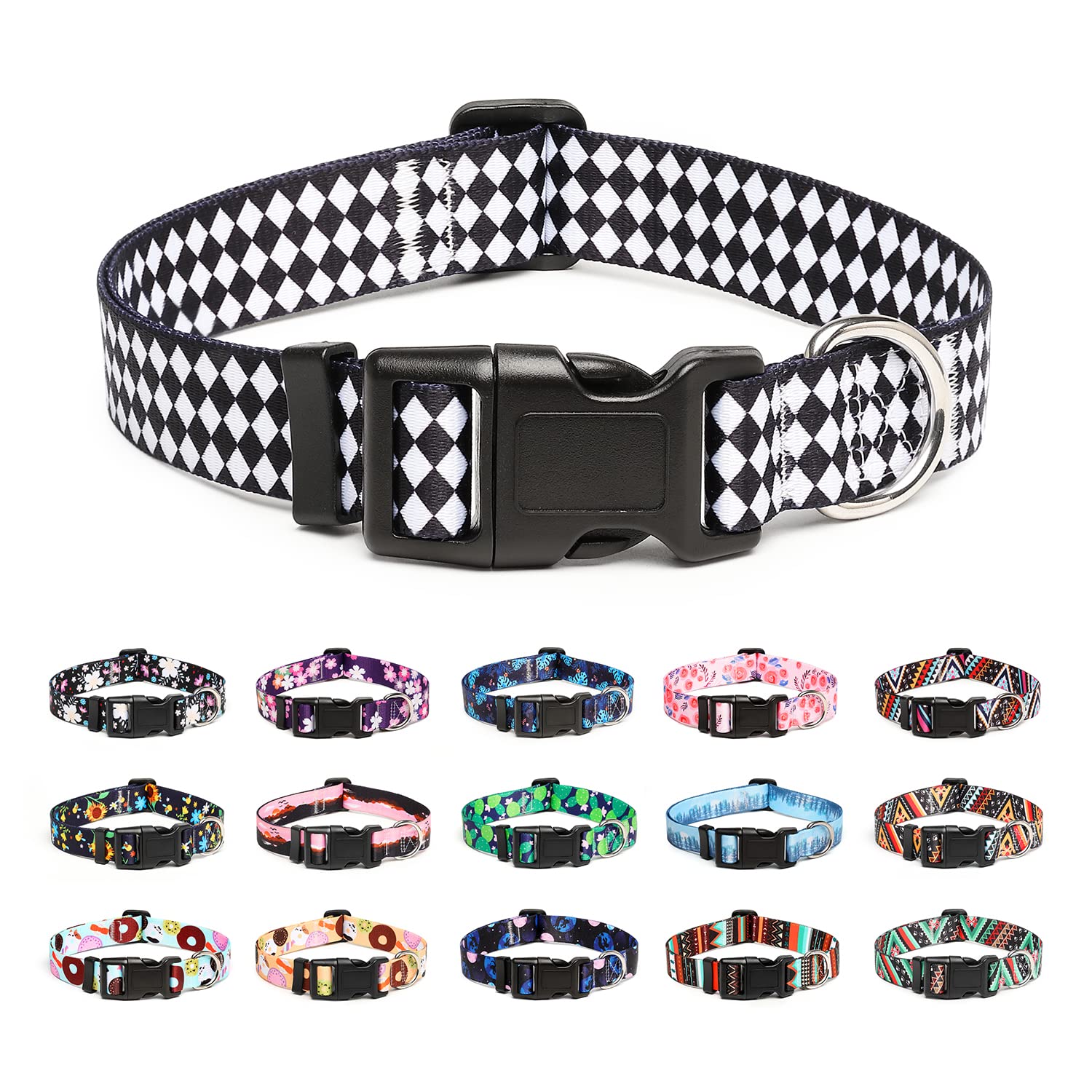 Mercano Adjustable Dog Collar - Special Design Patterns, Soft Nylon Comfortable Durable Pet Collar For Small Medium Large Dogs (M, Rhomb)