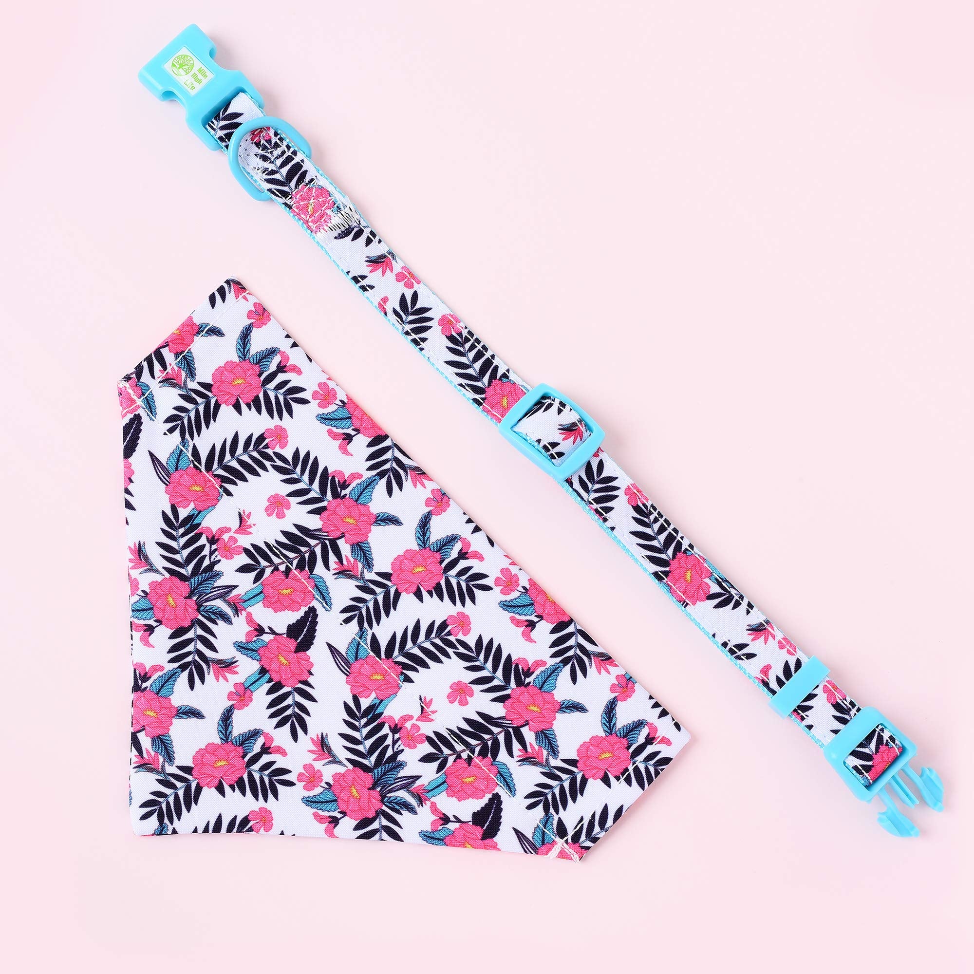 Mile High Life - Cute Bandana Collar | Soft Poly Cotton Fabric Collars For Medium Dogs - Flower & Fruit Pattern (Peony)