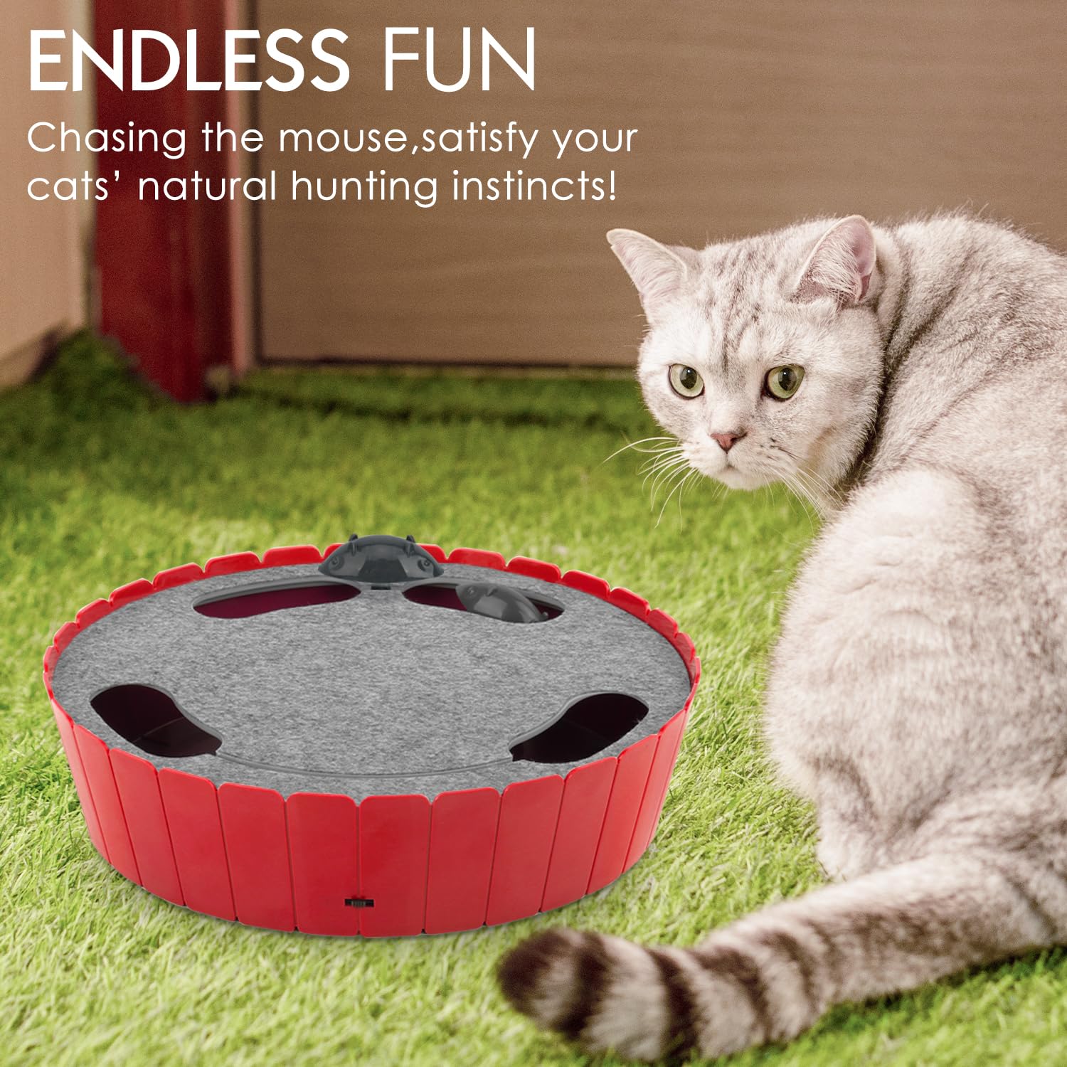 Pawaboo Interactive Cat Toy with Running Mouse, Electronic Motion Cat Toy Automatic Teaser for Indoor Cats, Pop and Play Hide Se