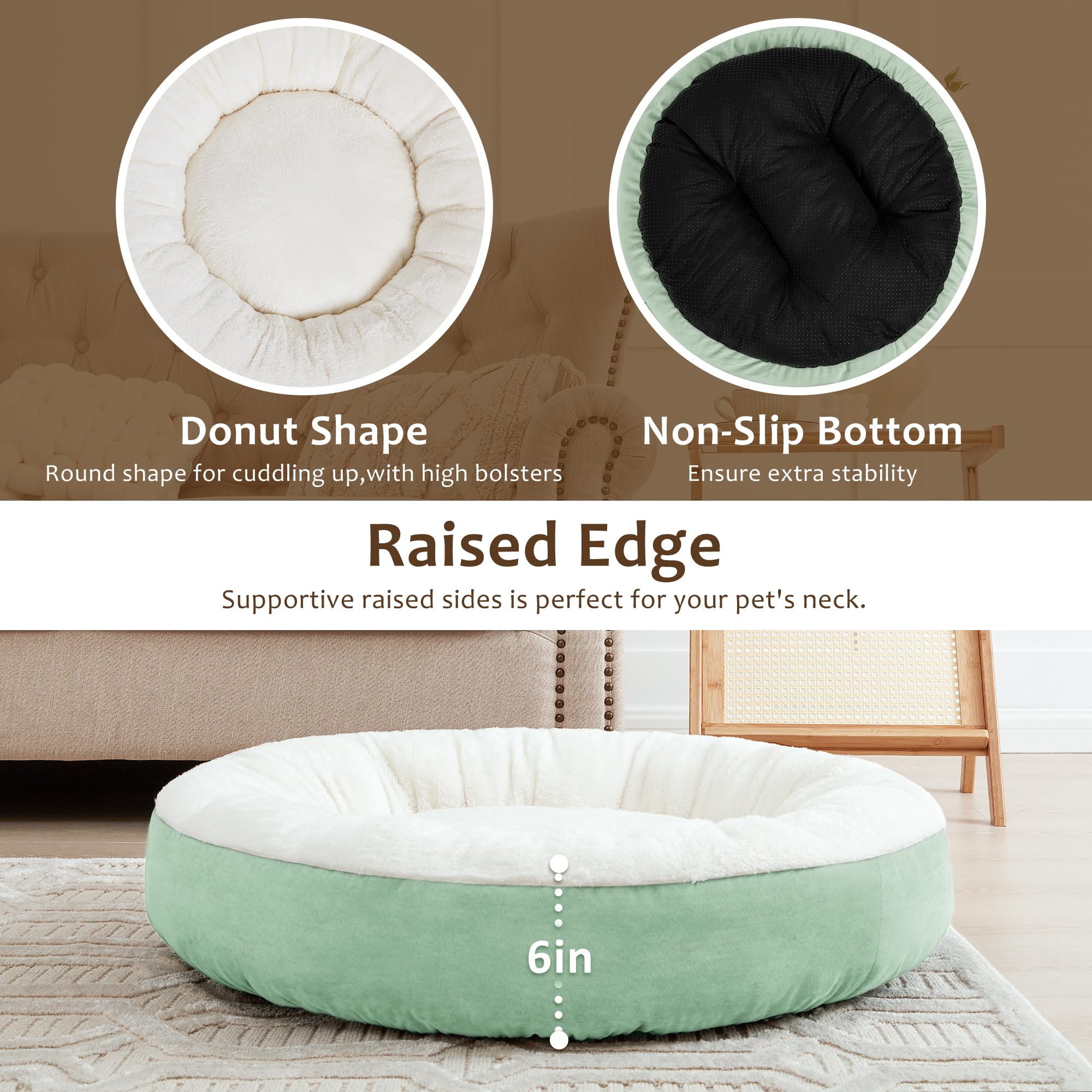 Love'S Cabin Round Donut Cat And Dog Cushion Bed, 20In Pet Bed For Cats Or Small Dogs, Anti-Slip & Water-Resistant Bottom, Super Soft Durable Fabric Pet Beds, Washable Luxury Cat & Dog Bed Blue