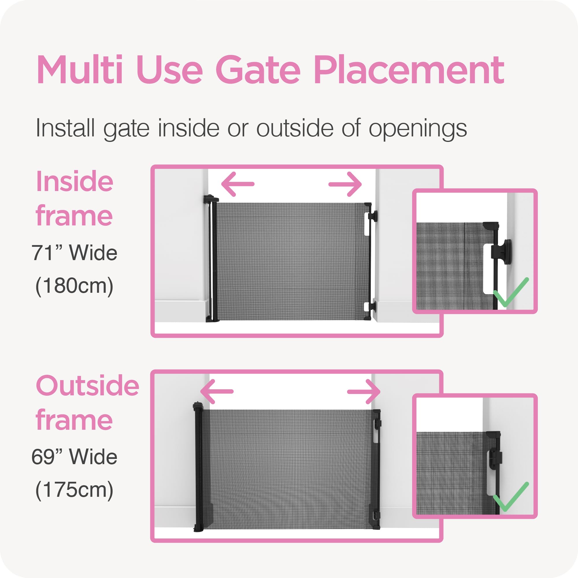 Retractable Baby Gate Perma Child Safety 33' Tall X 71” Wide, Mesh, For Stairs, Doorways, Dogs, Pets, Indoor, Outdoor, One-Handed Operation, Locking, Easy Install, Hardware Mount, Black