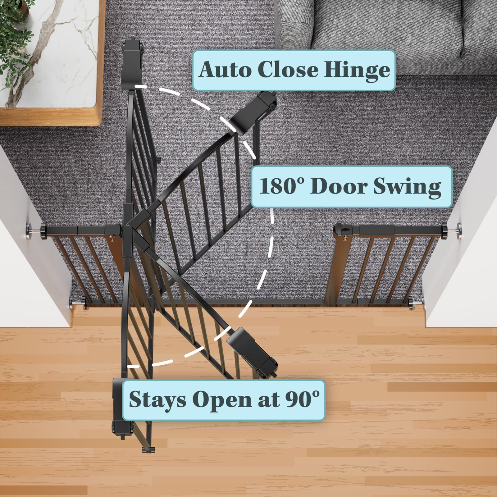Innotruth 29-39.6” Baby Gate For Stairs & Doorways, 30' Tall Dog Gate For Pets, Dual-Lock Safety And One Hand Opening Design, Pet Gate For Hallways, Outdoors, Wall-Friendly Install, Pure Black
