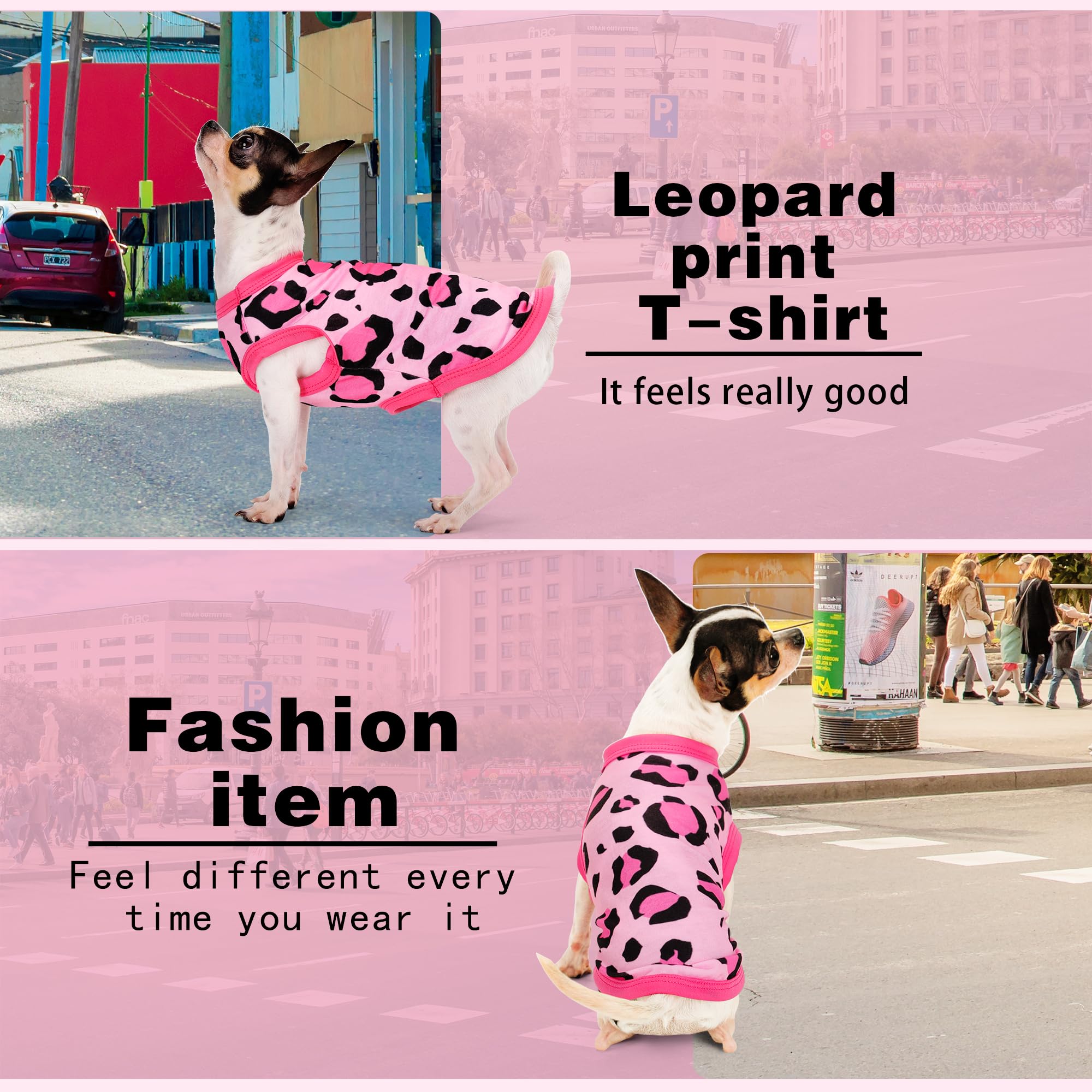 Adorable Pink Leopard Dog Shirt: Lightweight Polyester Cartoon Puppy Vest, Small Medium & Large Dog T-Shirt, Summer Pet Clothes,
