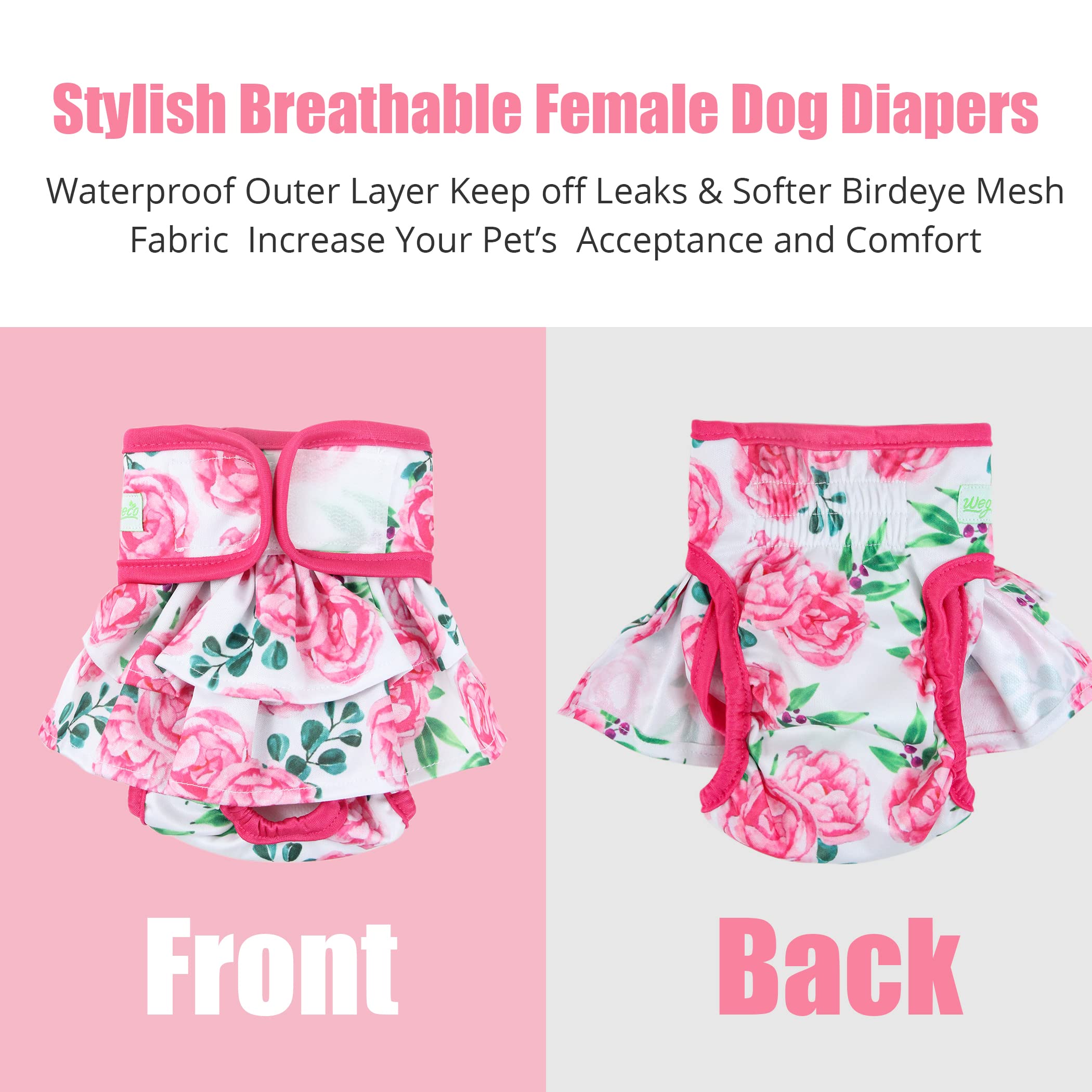wegreeco Washable Dog Diapers (3 Pack), Highly Absorbent Dog Diapers for Female Dogs in Heat, Period, Incontinence, or Excitable