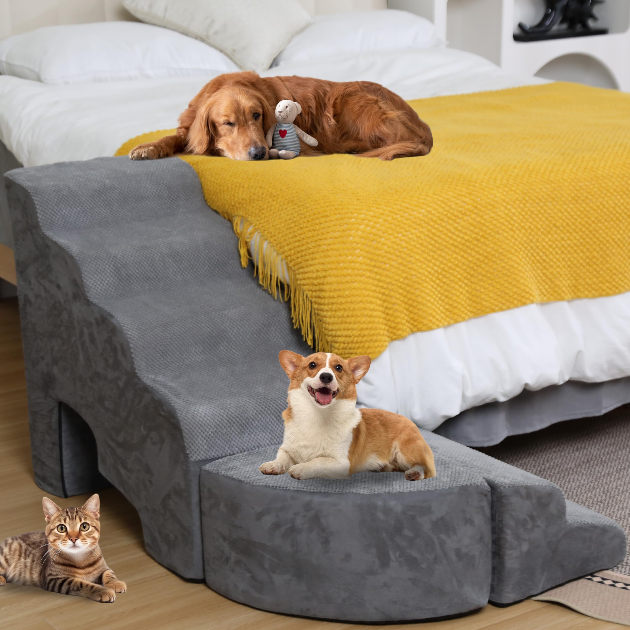 Dog Stairs For High Bed - Litail Stairs To Get On Bed, 30 Inches Pet Steps For Small Dogs, 6 Tier Pet Ramp For Medium Large Dogs