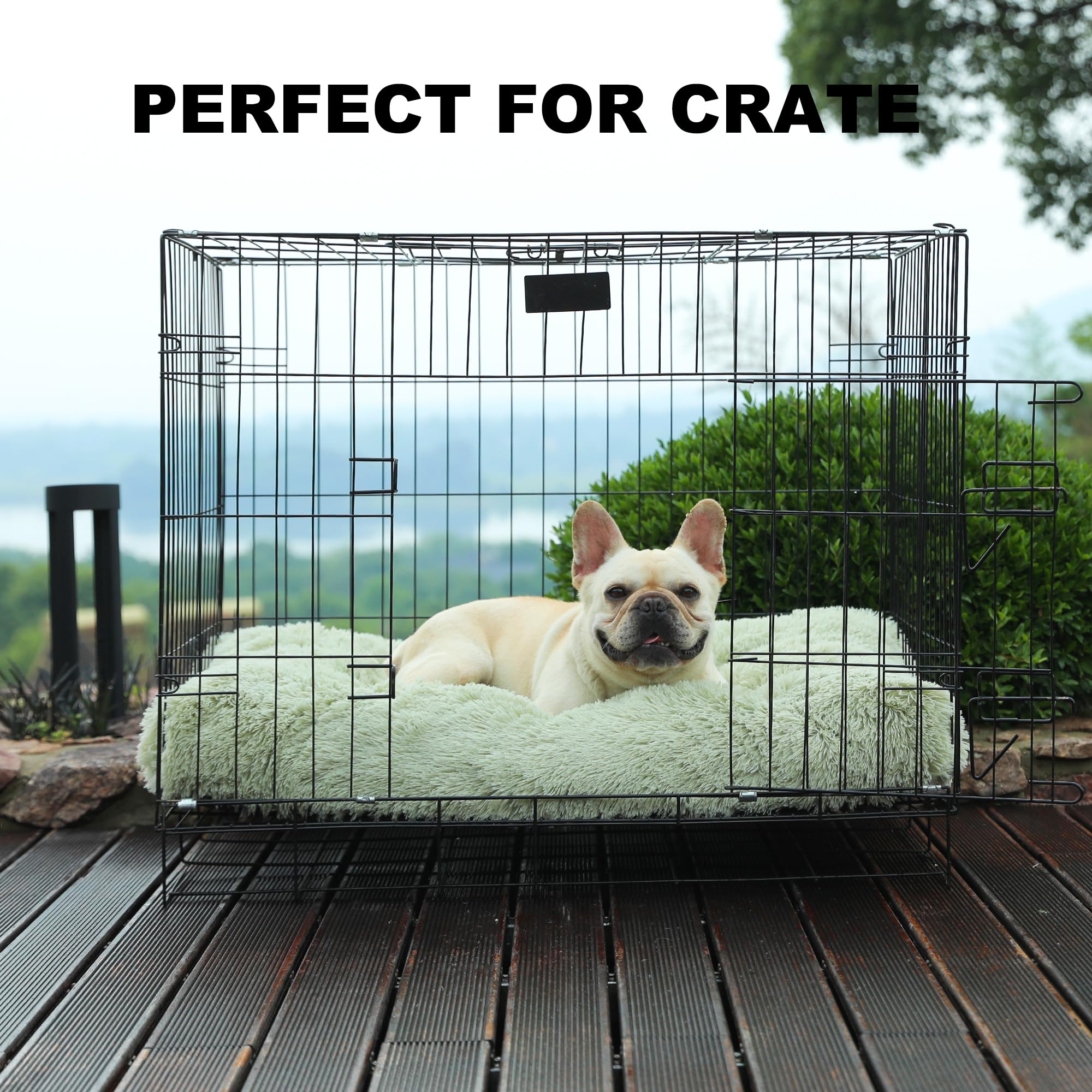 Bedfolks Waterproof Crate Bed, Plush Dog Kennel Pad With Removable Cover, Faux Fur, Washable, 35'X23', Sage Green