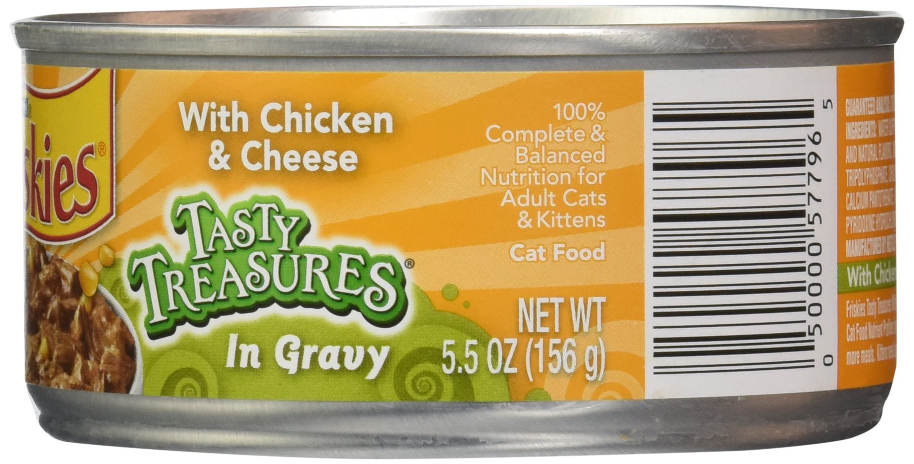 Friskies Canned Tasty Treasures Cat Food, Chicken And Cheese in gravy, 5.5 Oz