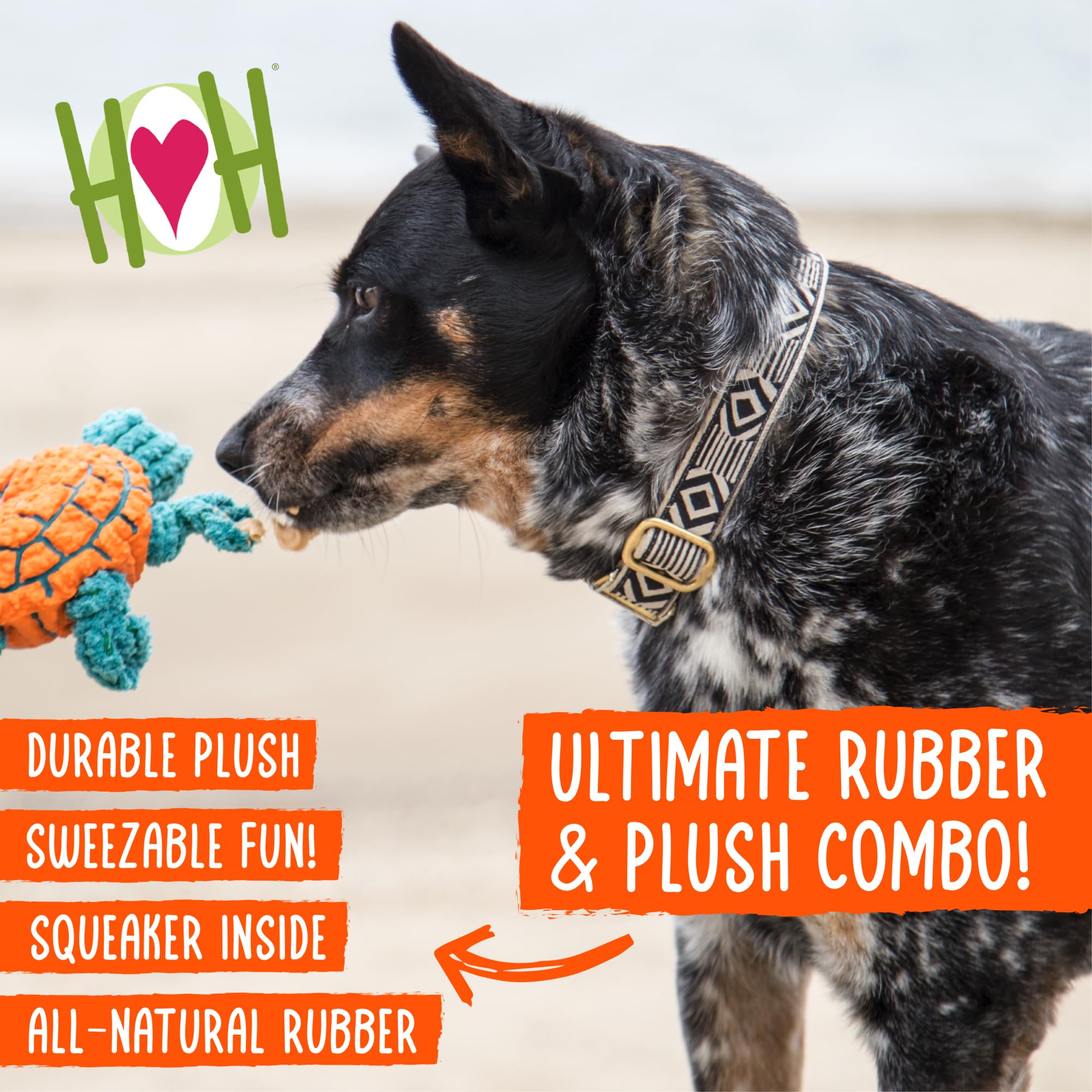 Hugglehounds Ruff-Tex Squeaky Tough Dog Chew Toy All Natural, Turtle, Large