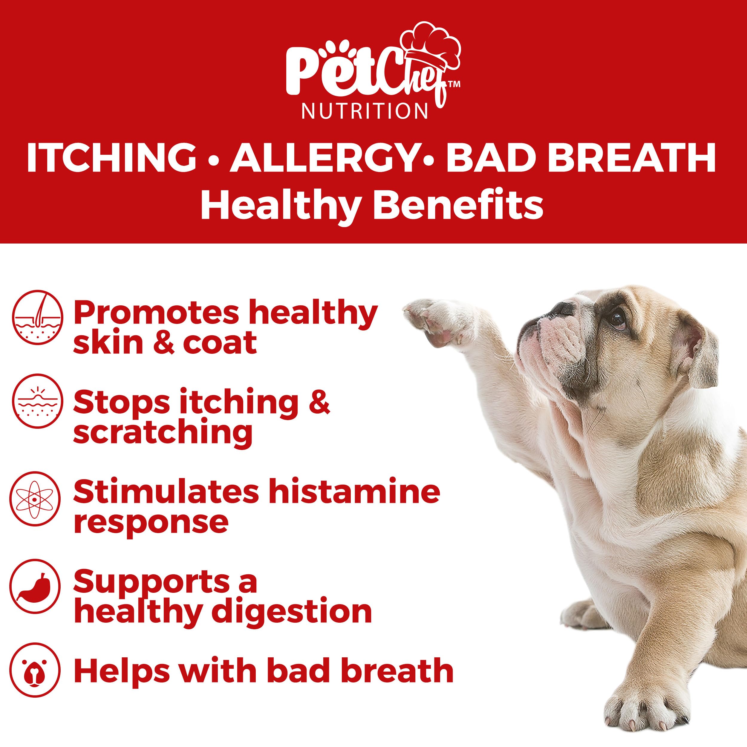Pet Chef Dog Stop Itching Relief Chew - Anti Itch for Dogs with Omega 3, Salmon Oil - Bacon Flavor - Easy Allergen-Free Immune S