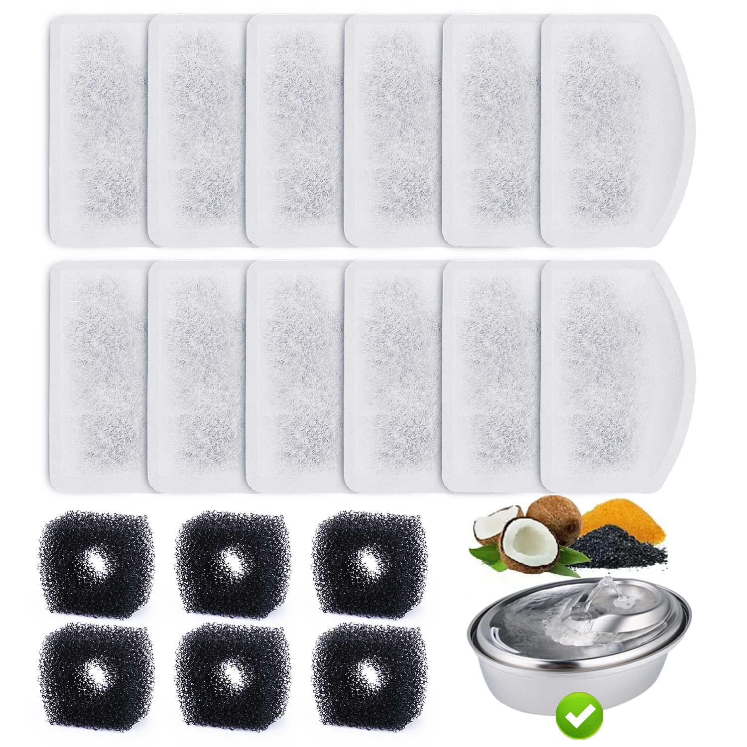 12 Pack Replacement Filters for D60 100oz/3L Automatic Pet Fountain, ZEKIRY Carbon Cat Water Fountain Filters, Triple Filtration
