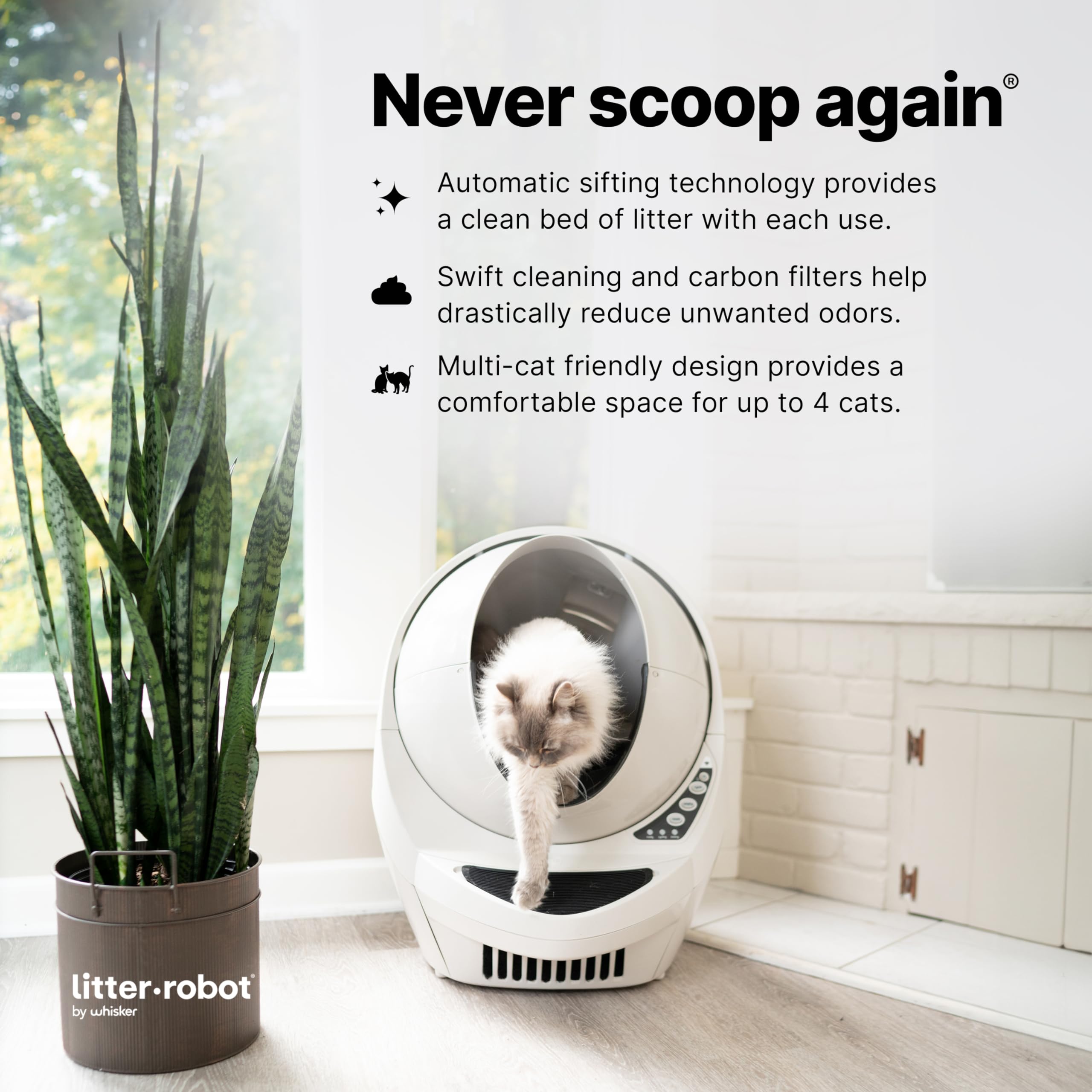 Litter-Robot 3 Connect Core Bundle by Whisker, Beige - Includes Automatic, Self-Cleaning Litter Box, LitterTrap Mat, Fence, Ramp