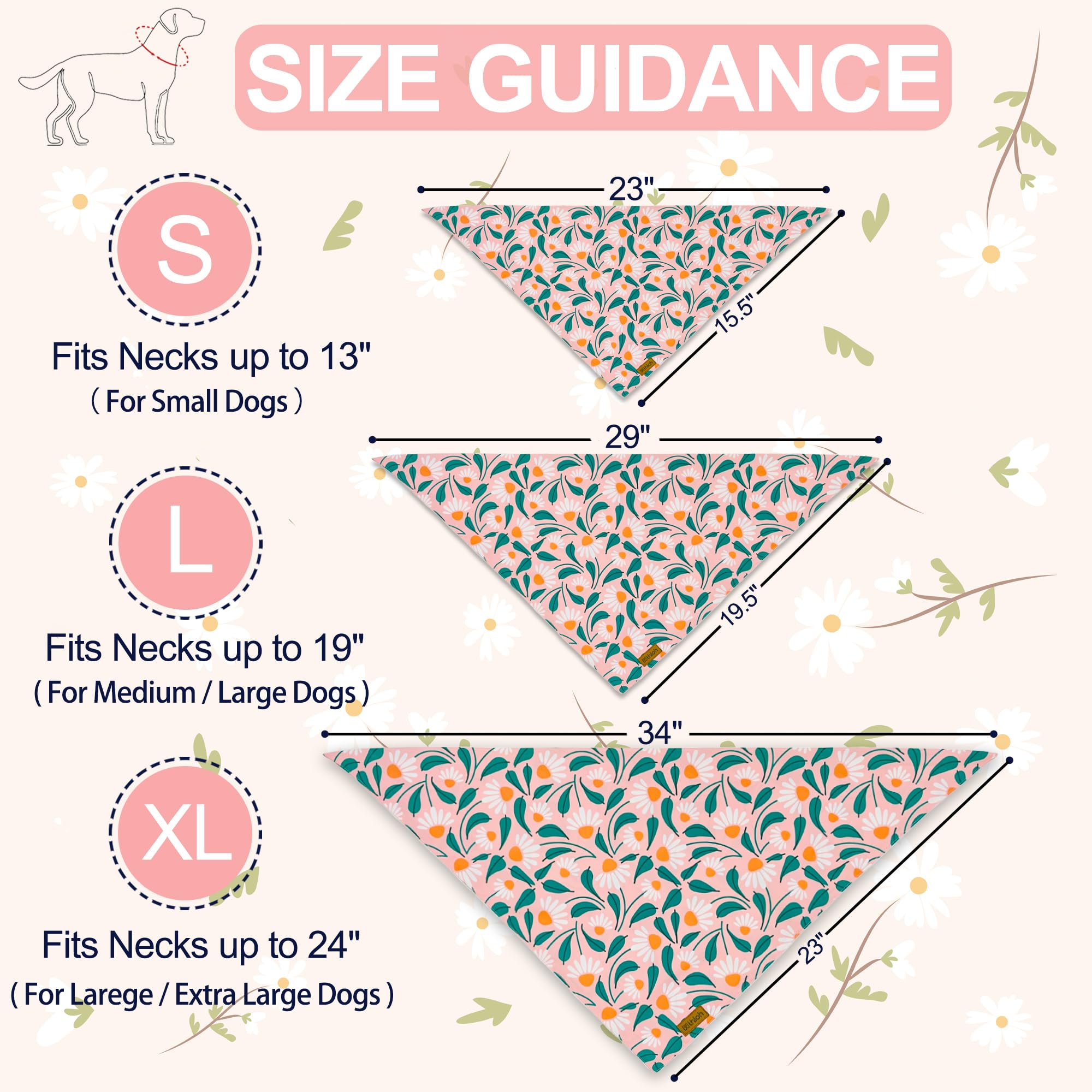 Thloh Spring Dog Bandanas - 2 Pack Floral Dog Scarf For Boy & Girl, Premium Durable Fabric, Adjustable Fit, Gift For Dogs, Daisy