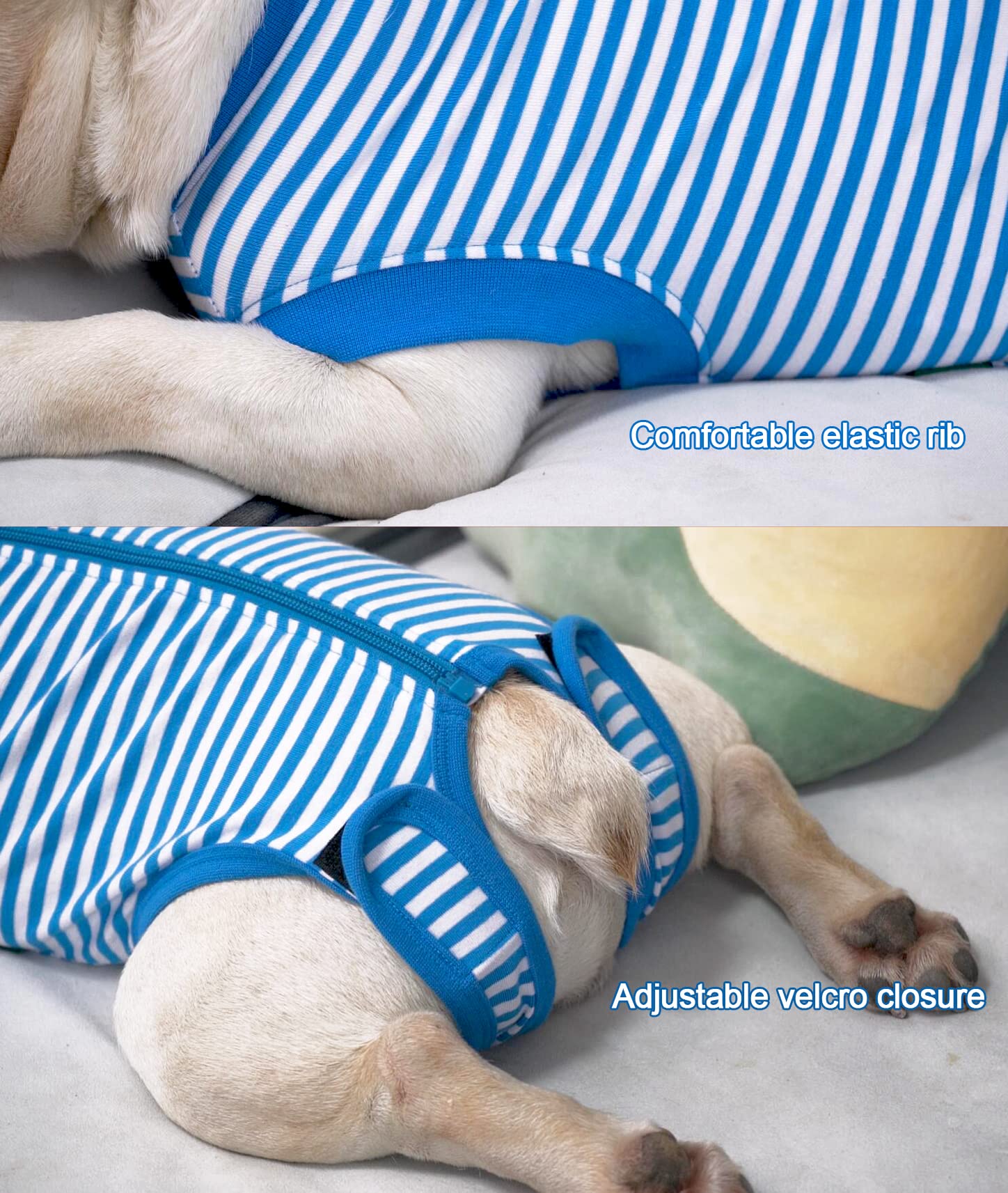 Sychien Dog Blue Recovery Suit For Large Female Spay,Male Dog Surgery Suit,Narrow Blue-White L