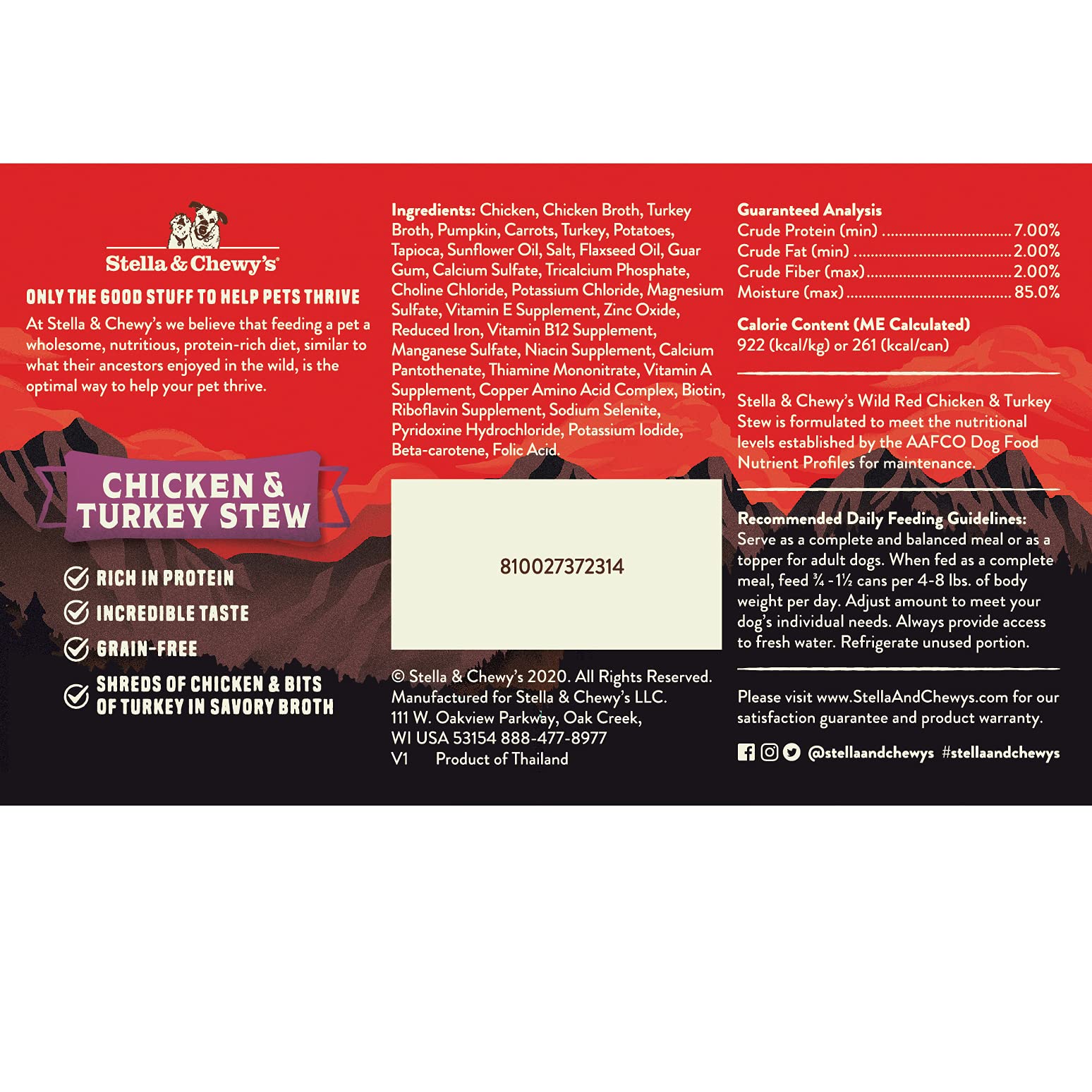 Stella & Chewys Wild Red Wet Dog Food Chicken & Turkey Stew High Protein Recipe, 10 Ounce (Pack of 6)