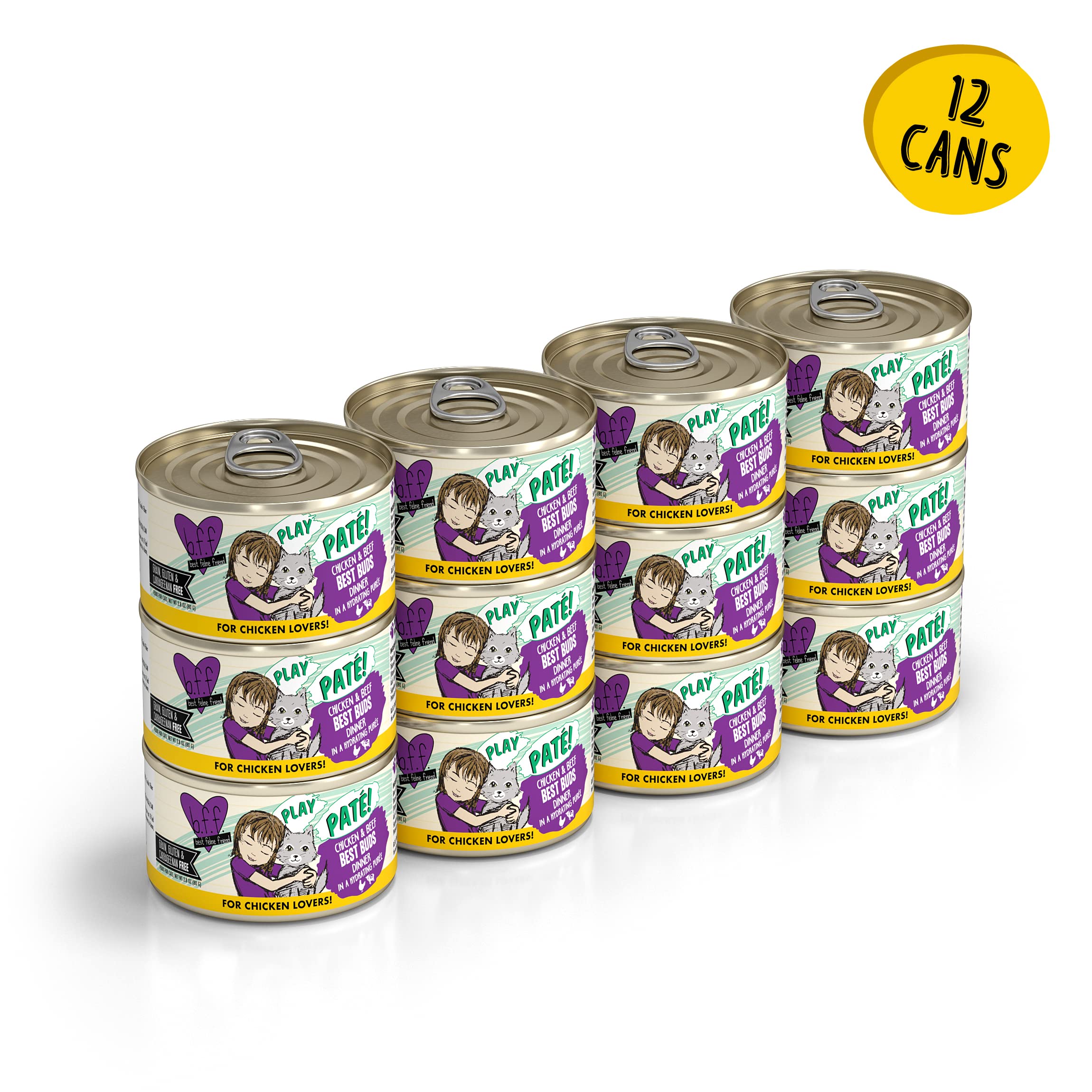 Weruva B.F.F. Play - Best Feline Friend Pat   Lovers, Aw Yeah!, Chicken & Beef Best Buds with Chicken & Beef, 2.8oz Can (Pack of