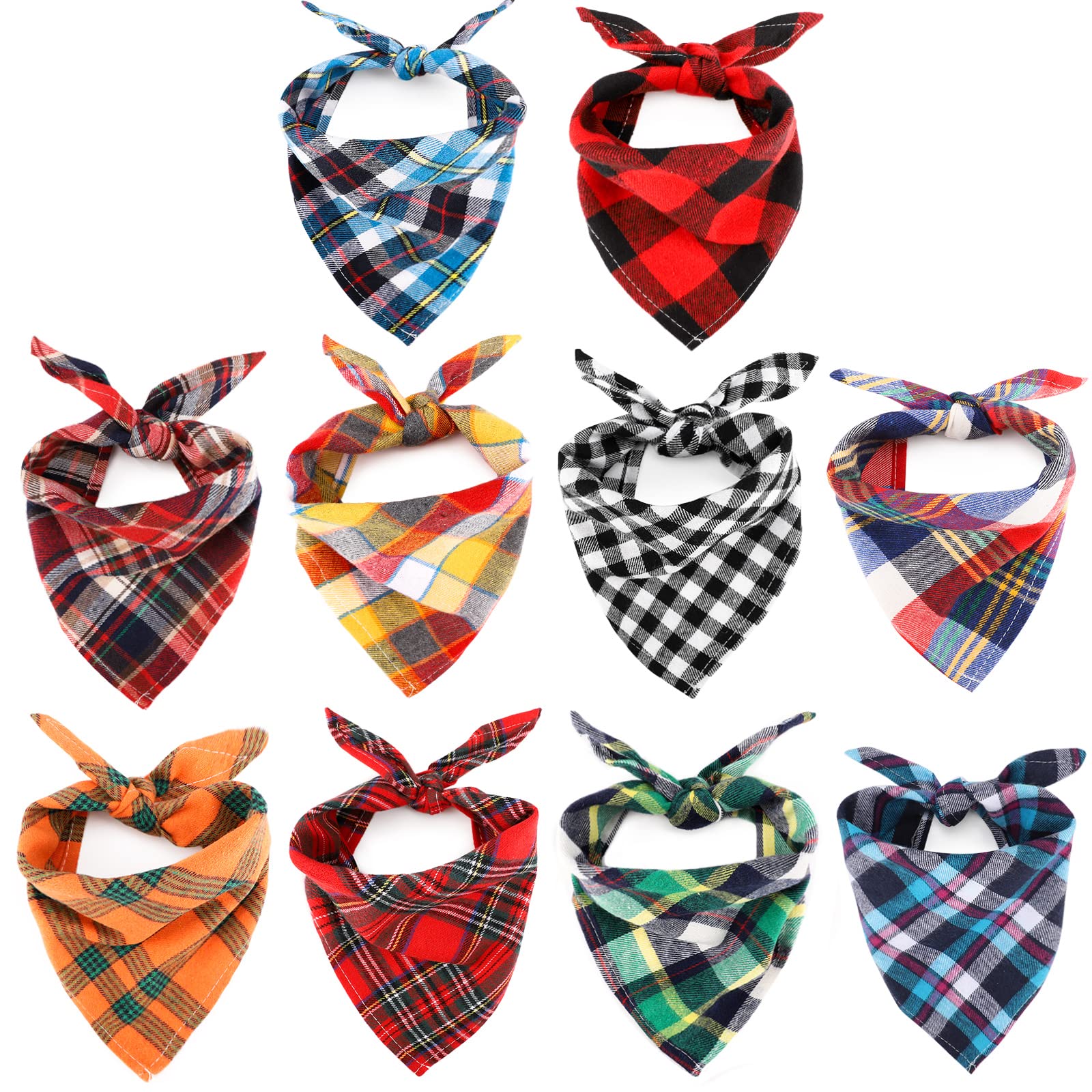 Segarty Fall Dog Bandanas, 10 Pack 22.8'X15.7' Plaid Bibs Pet Triangle Scarf Accessories Bulk For Small Medium Cats Dogs Large Puppy Dogs, Washable Adjustable Boy Pets Birthday Kerchief