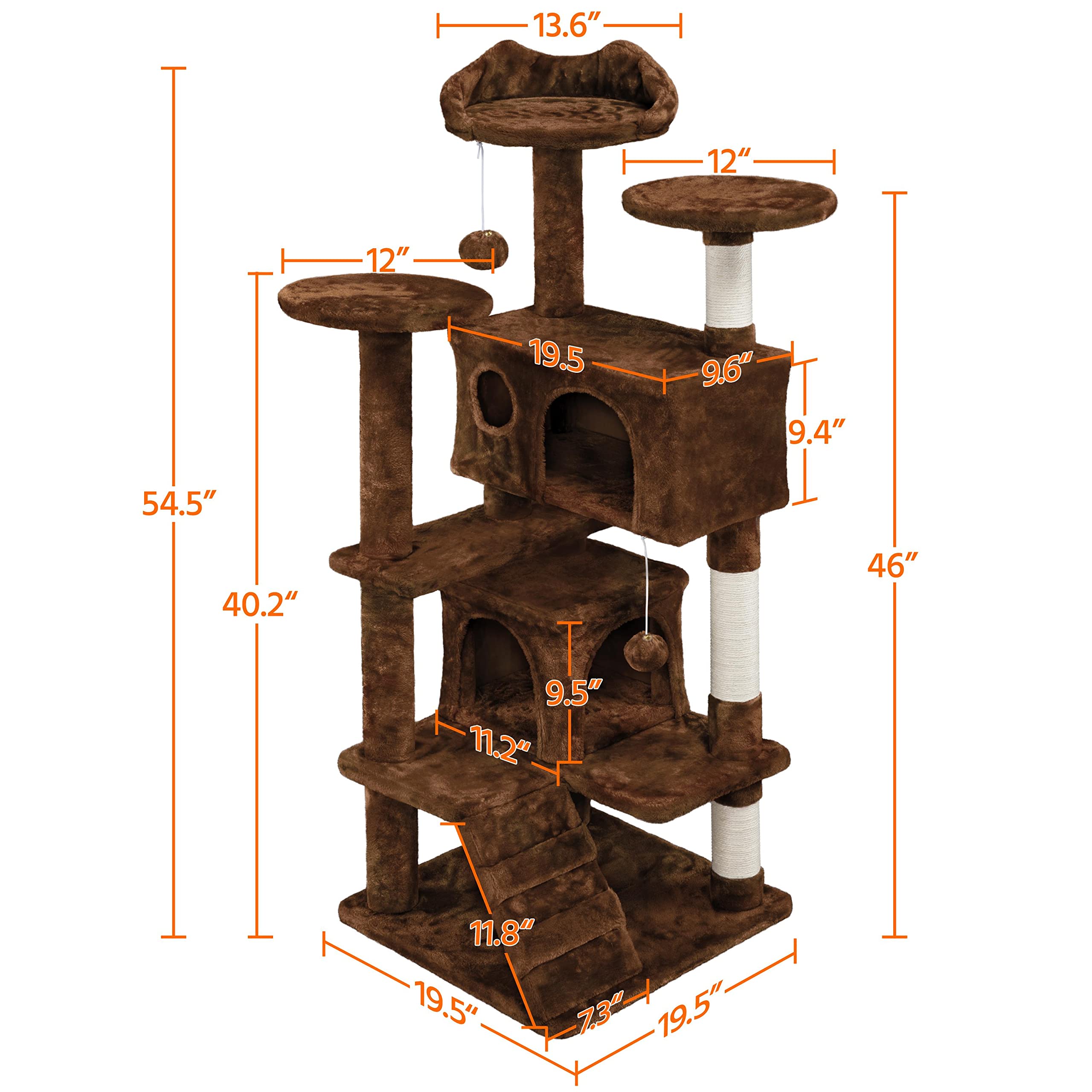 Topeakmart 54In Cat Tree, Cat Tower W/Large Cat Condo Scratching Posts And Perch, Cat Stand House Furniture, Brown