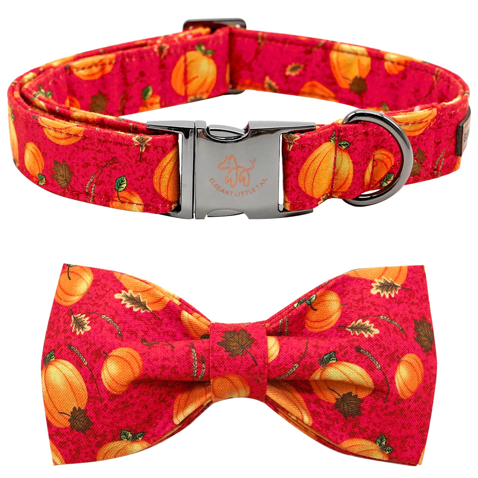 Elegant Little Tail Dog Collar With Bow - Fall Dog Collar Halloween Pumpkin Bow Girl Boy Pet Collar Soft Dog Bowtie Collars For X-Large Dogs