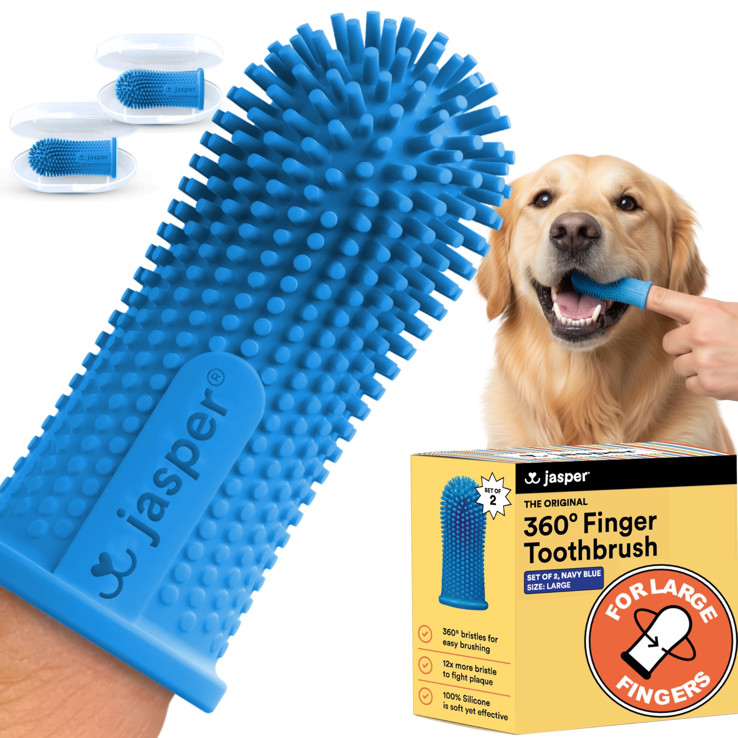 Jasper Large Dog Toothbrush, 360 Degree Pet Tooth Brushing Kit, Cat Toothbrush, Canine Dental Care & Teeth Cleaning Kit, Pet Fin