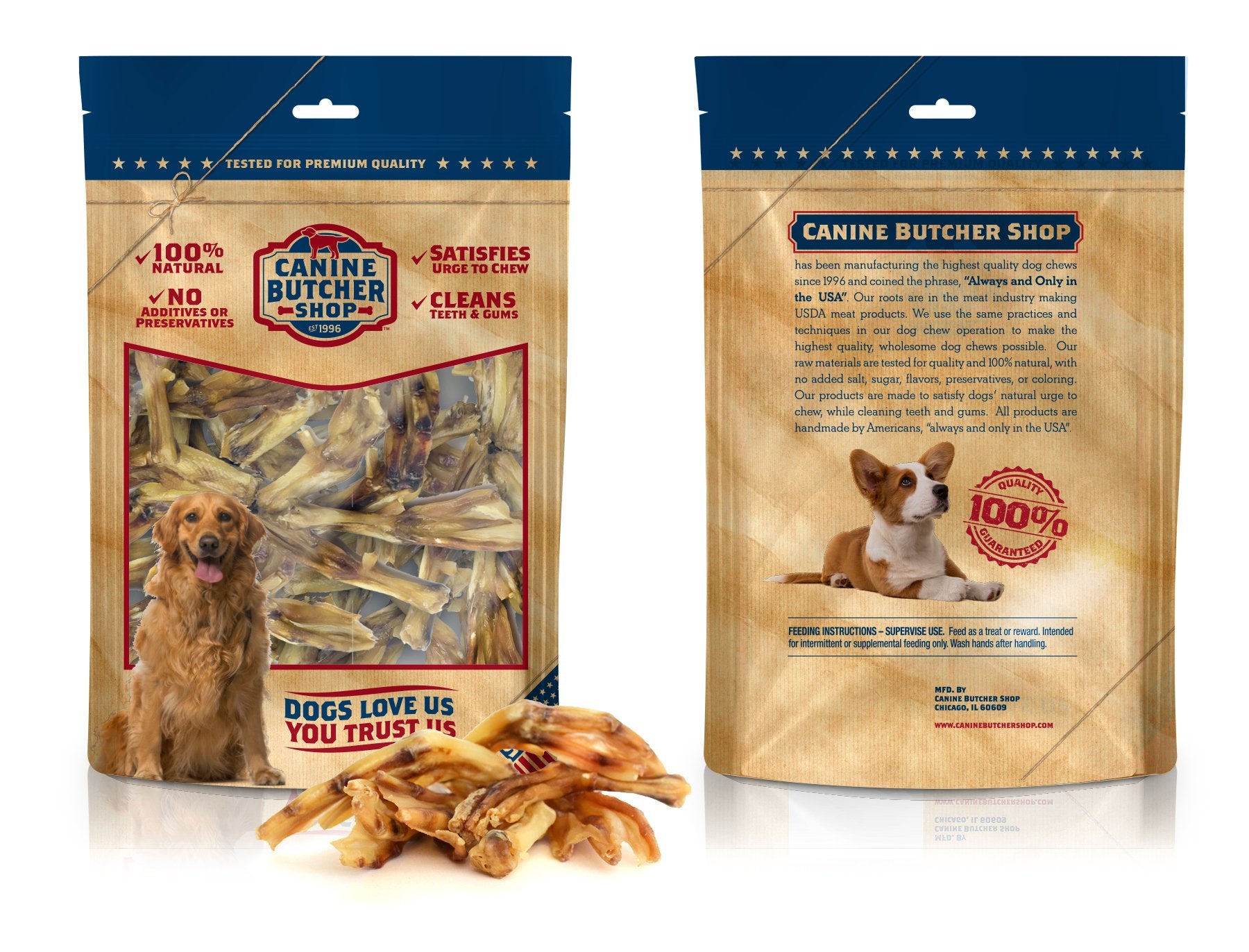 Canine Butcher Shop Duck Feet for Dogs (Pack of 30), Raised & Made in USA Dehydrated Duck Feet, All-Natural Dog Chews, Treats, S