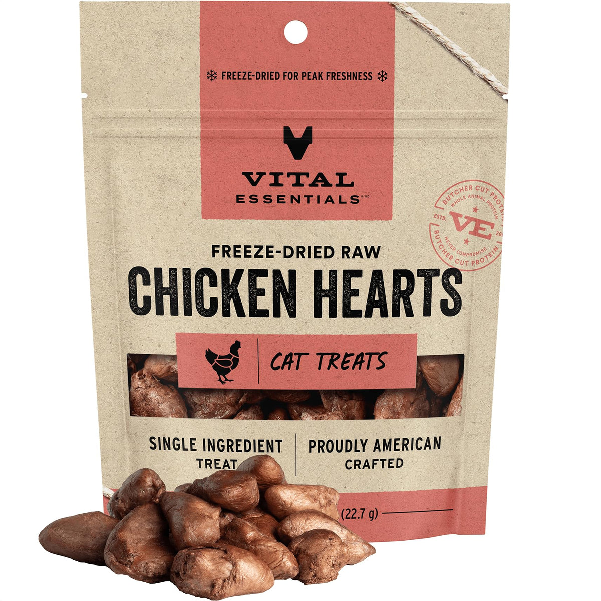 Vital Essentials Freeze Dried Raw Single Ingredient Cat Treats, Chicken Hearts, 0.8 Oz
