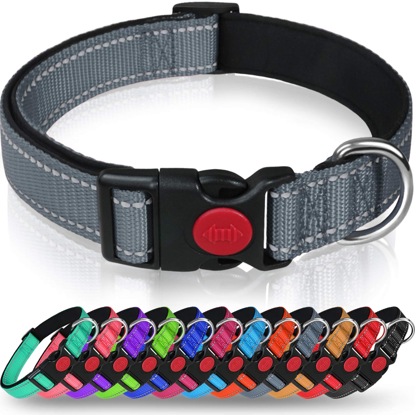 Taglory Reflective Dog Collar With Safety Locking Buckle, Adjustable Nylon Pet Collars For Small Dogs, S, Grey