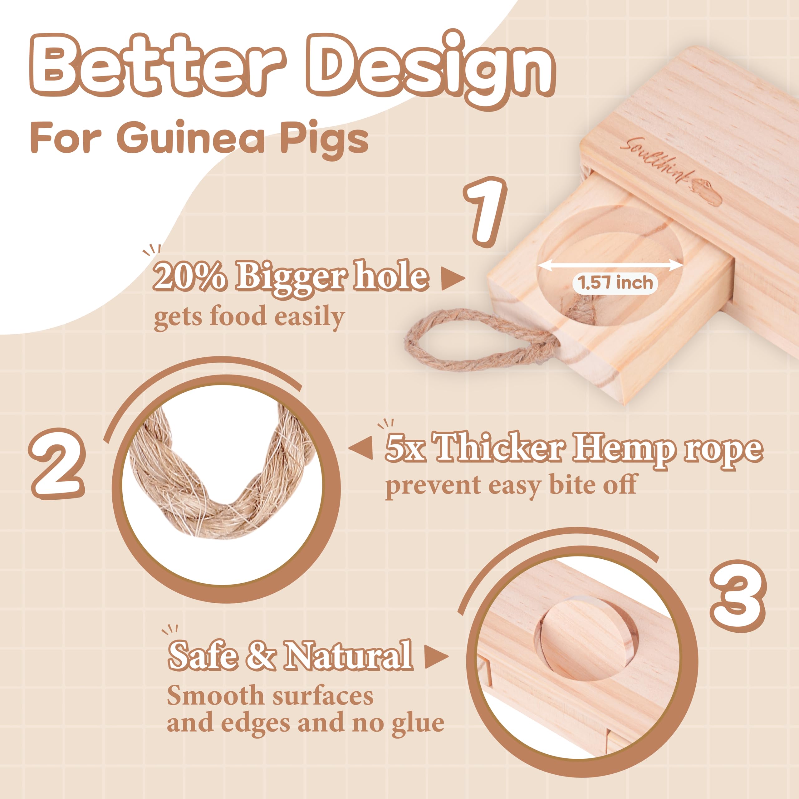 Soulthink Interactive Guinea Pig Toys - Wooden Rat Toys For Pet Rats, Enrichment & Foraging Activity For Hamster Sniff N' Snack