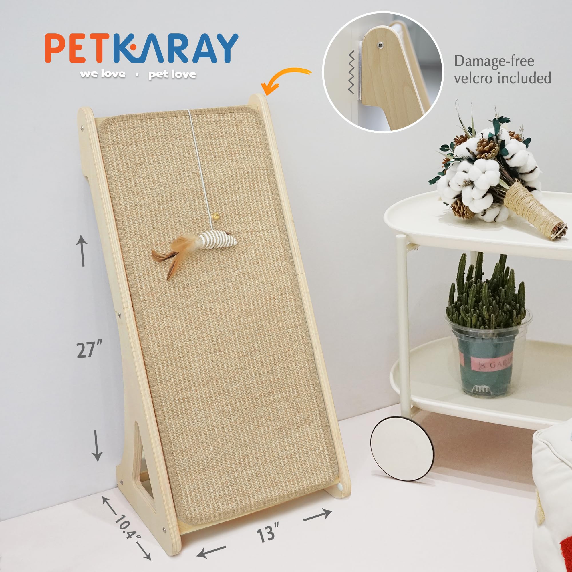 PETKARAY Cat Scratcher, Sisal Cat Scratching Ramp, L Shape Cat Scratch Pad for Indoor Cats, 27  Wall Furniture Protector with Mo