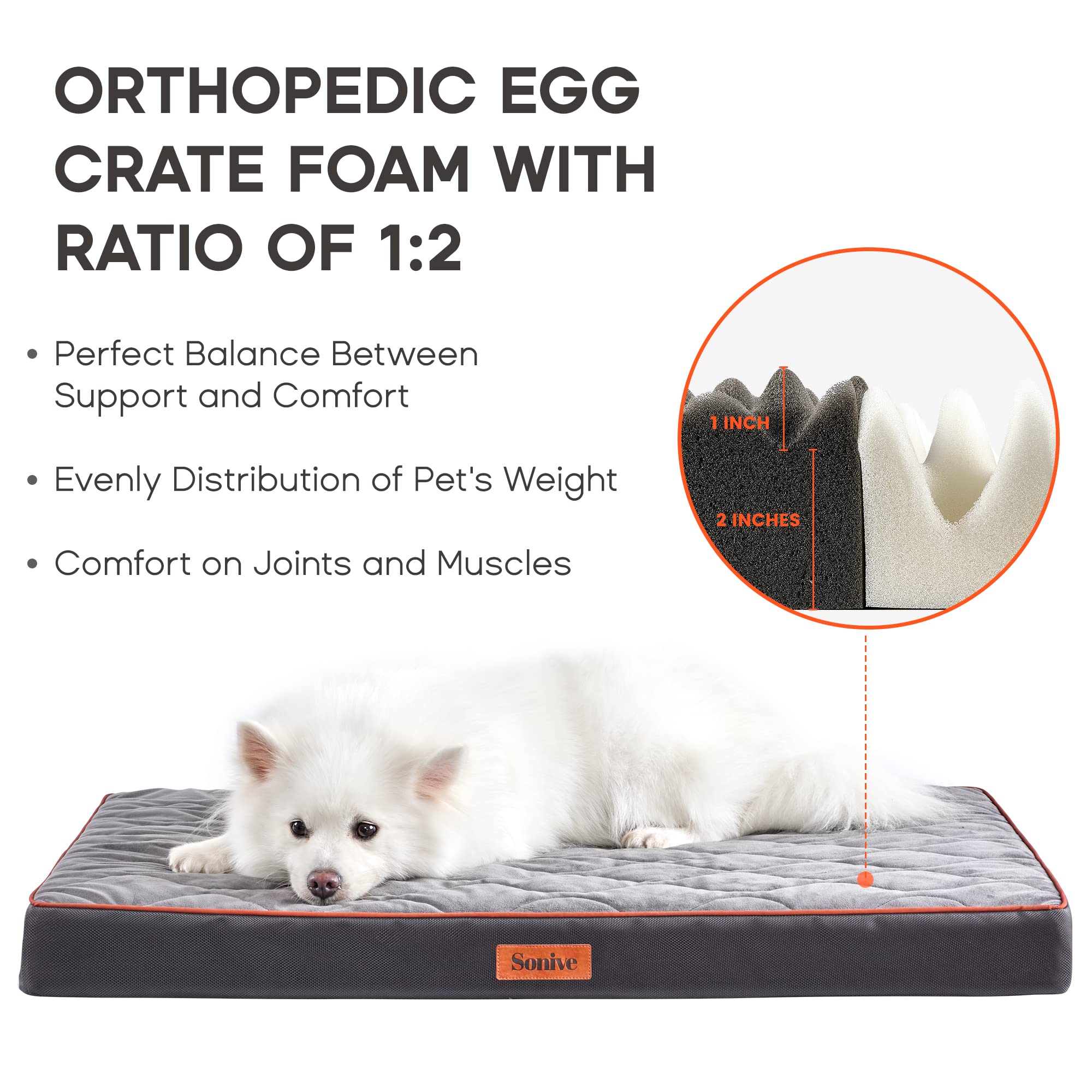 Sonive Medium Size Dog & Cat Bed, Egg-Crate Foam Orthopedic Dog Bed, Waterproof Quilted Comfortable Pet Bed Indoor & Outdoor Use